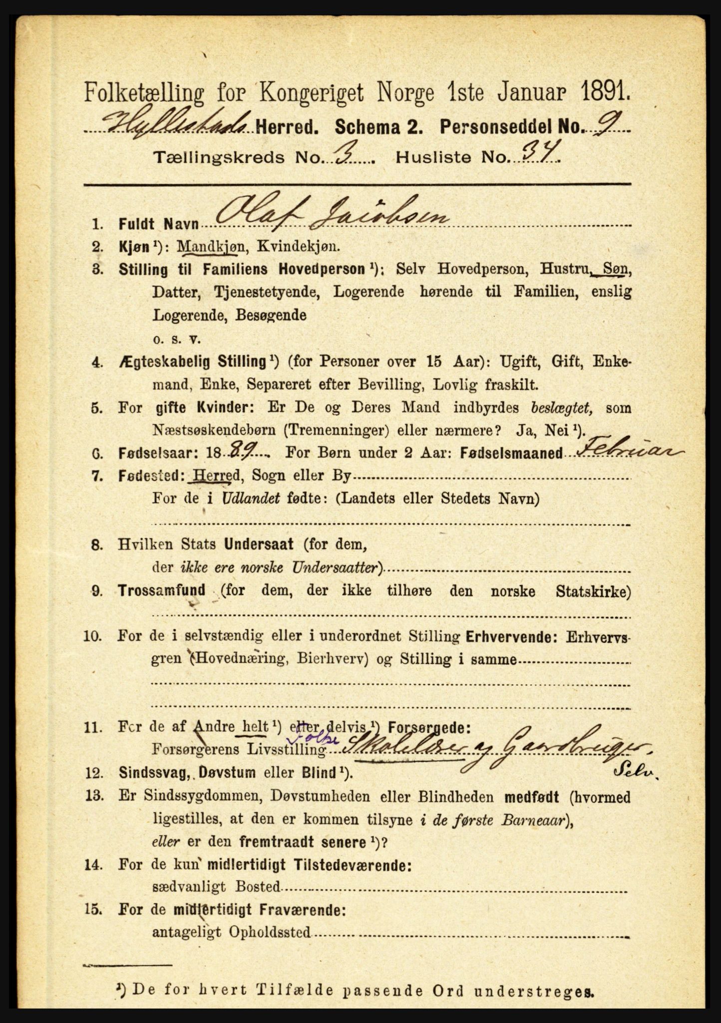 RA, 1891 census for 1413 Hyllestad, 1891, p. 539