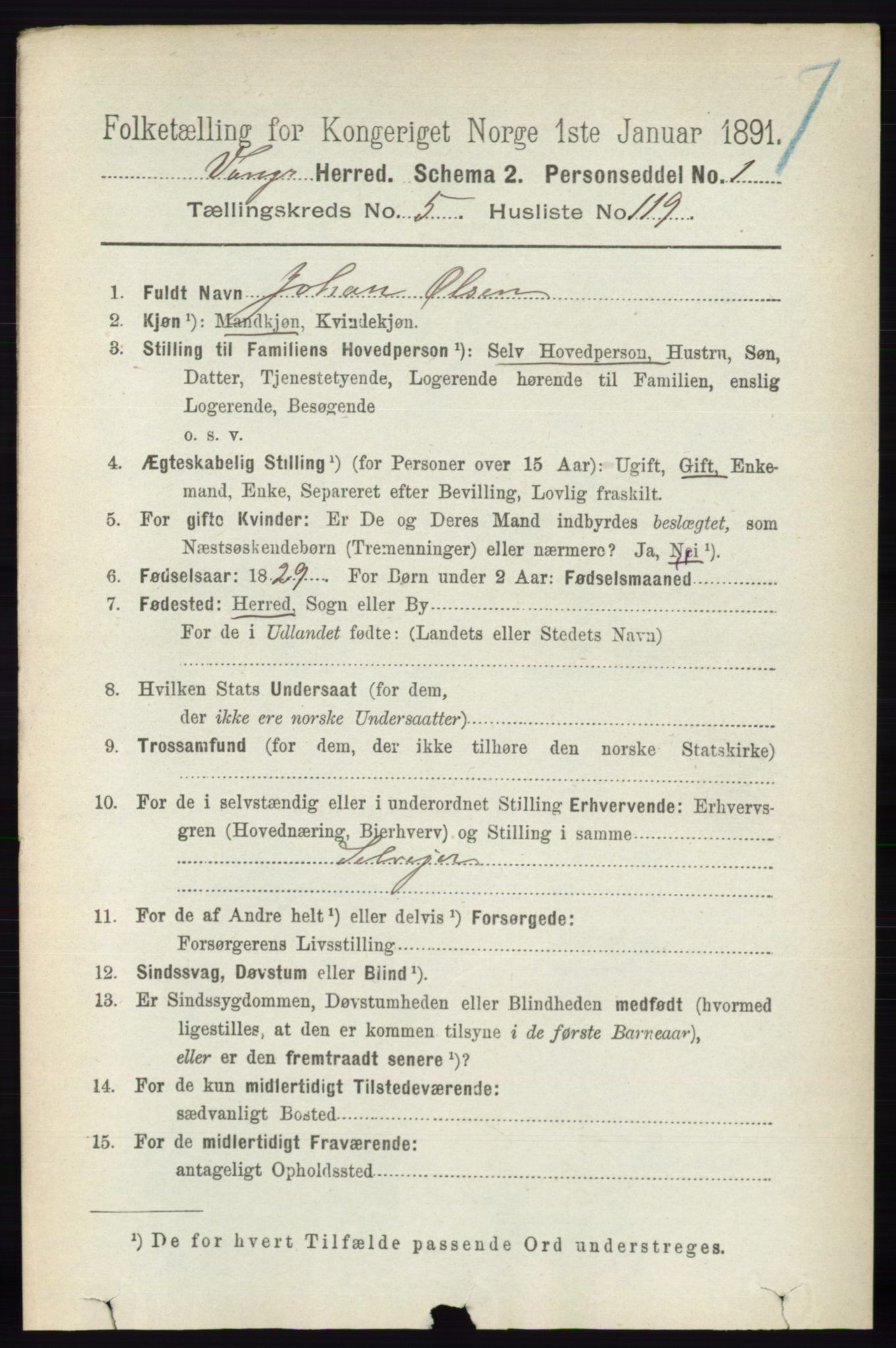 RA, 1891 census for 0414 Vang, 1891, p. 4149