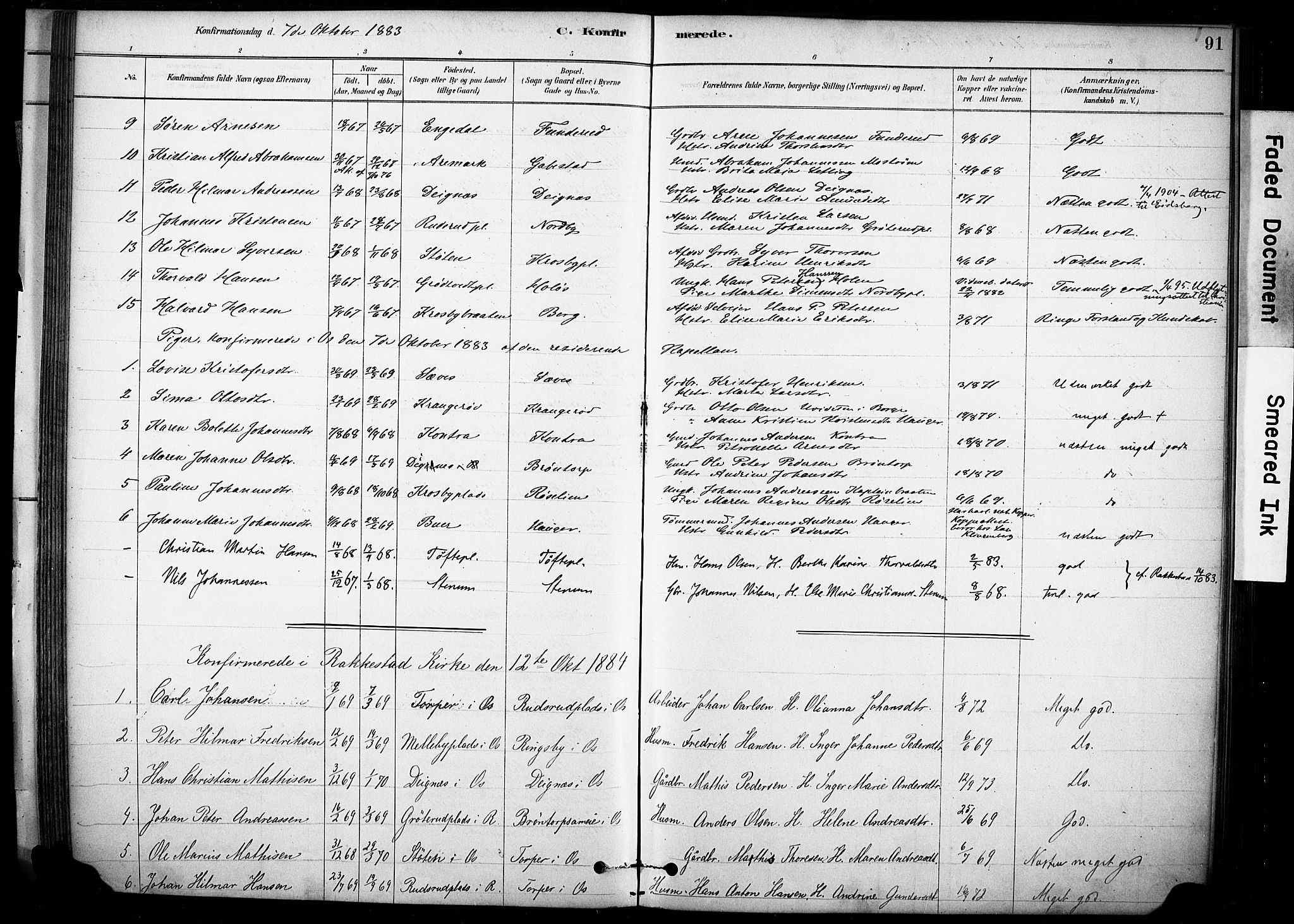 Rakkestad prestekontor Kirkebøker, SAO/A-2008/F/Fc/L0001: Parish register (official) no. III 1, 1878-1905, p. 91