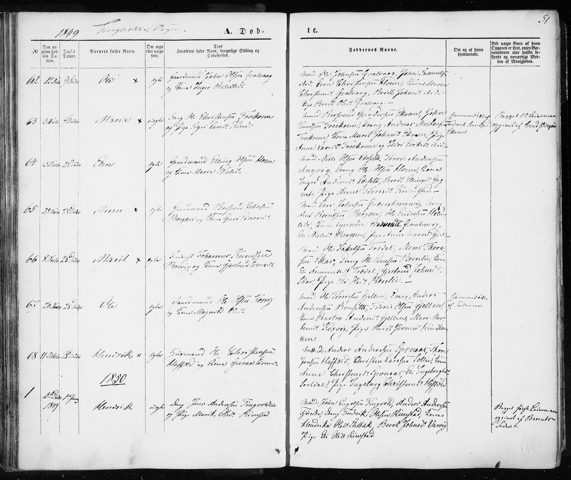 Ministerialprotokoller, klokkerbøker og fødselsregistre - Møre og Romsdal, AV/SAT-A-1454/586/L0984: Parish register (official) no. 586A10, 1844-1856, p. 51