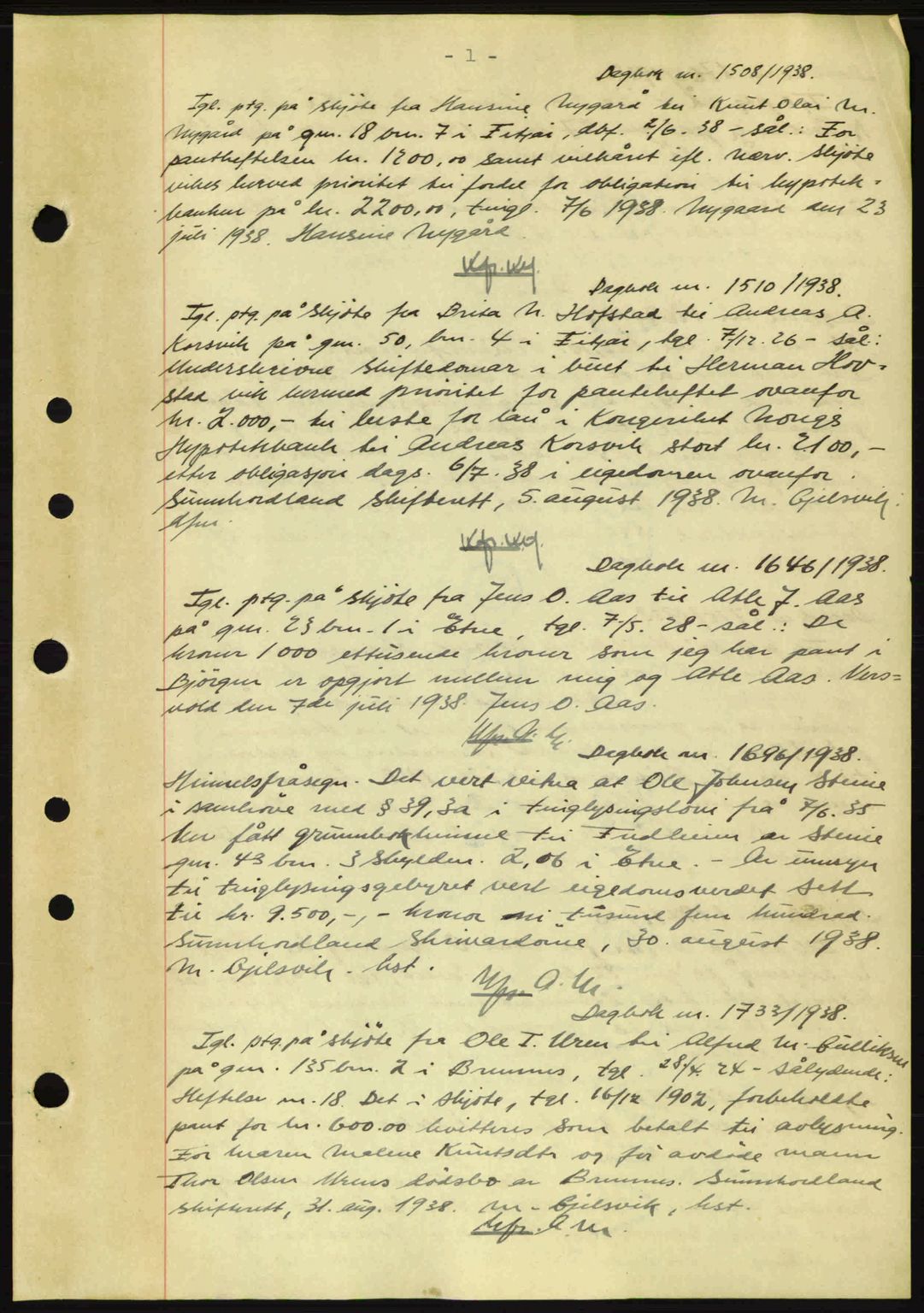 Sunnhordland sorenskrivar, AV/SAB-A-2401: Mortgage book no. A65, 1938-1939, Diary no: : 1508/1938