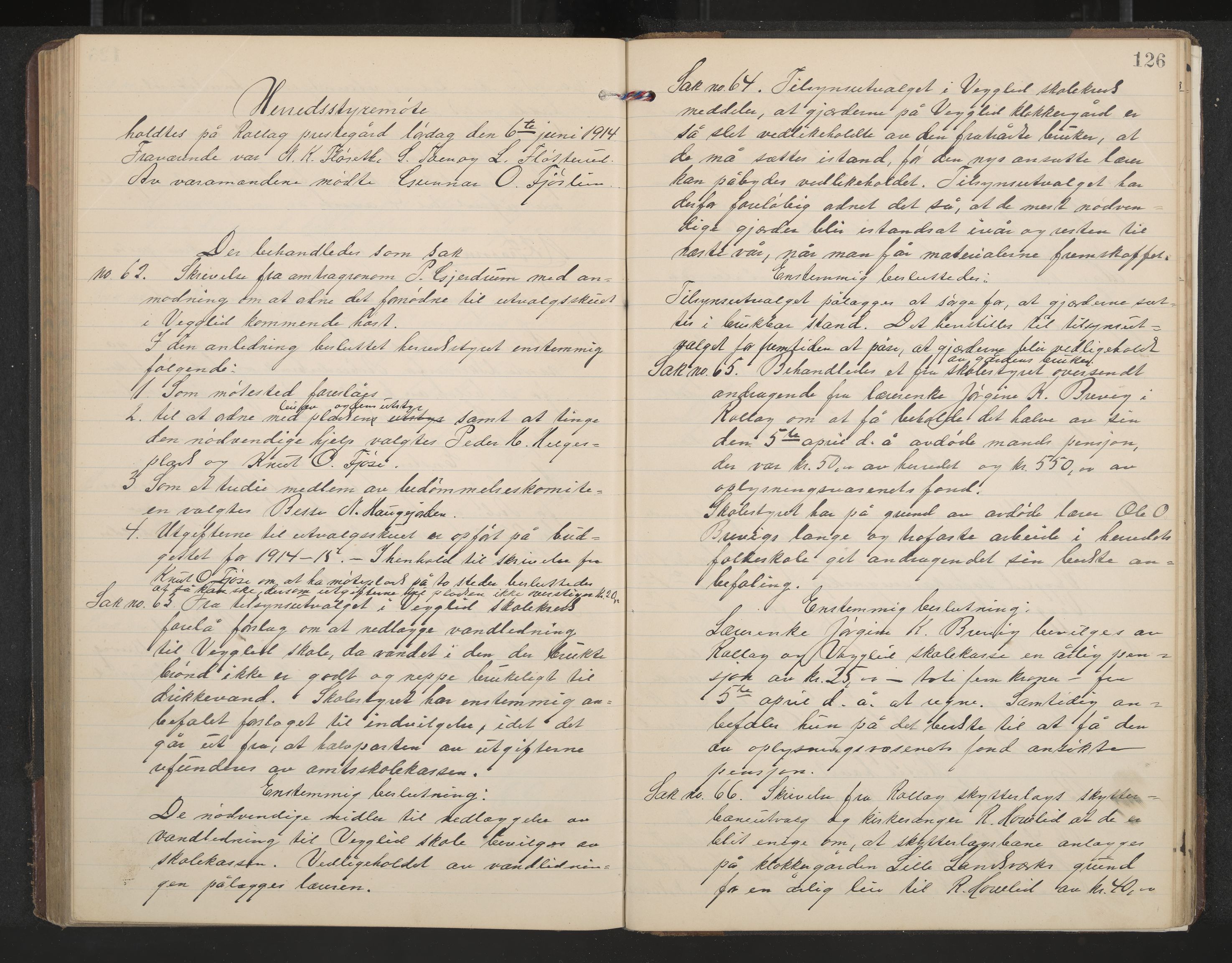 Rollag formannskap og sentraladministrasjon, IKAK/0632021-2/A/Aa/L0005: Møtebok, 1909-1915, p. 126