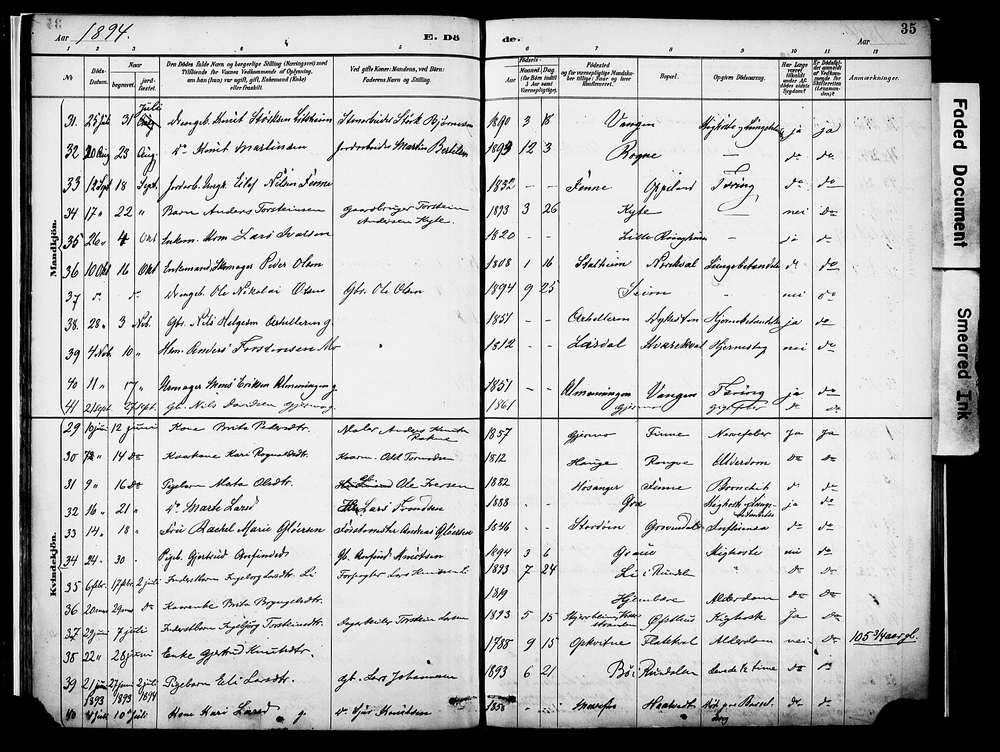 Voss sokneprestembete, AV/SAB-A-79001/H/Haa: Parish register (official) no. A 22, 1887-1909, p. 35
