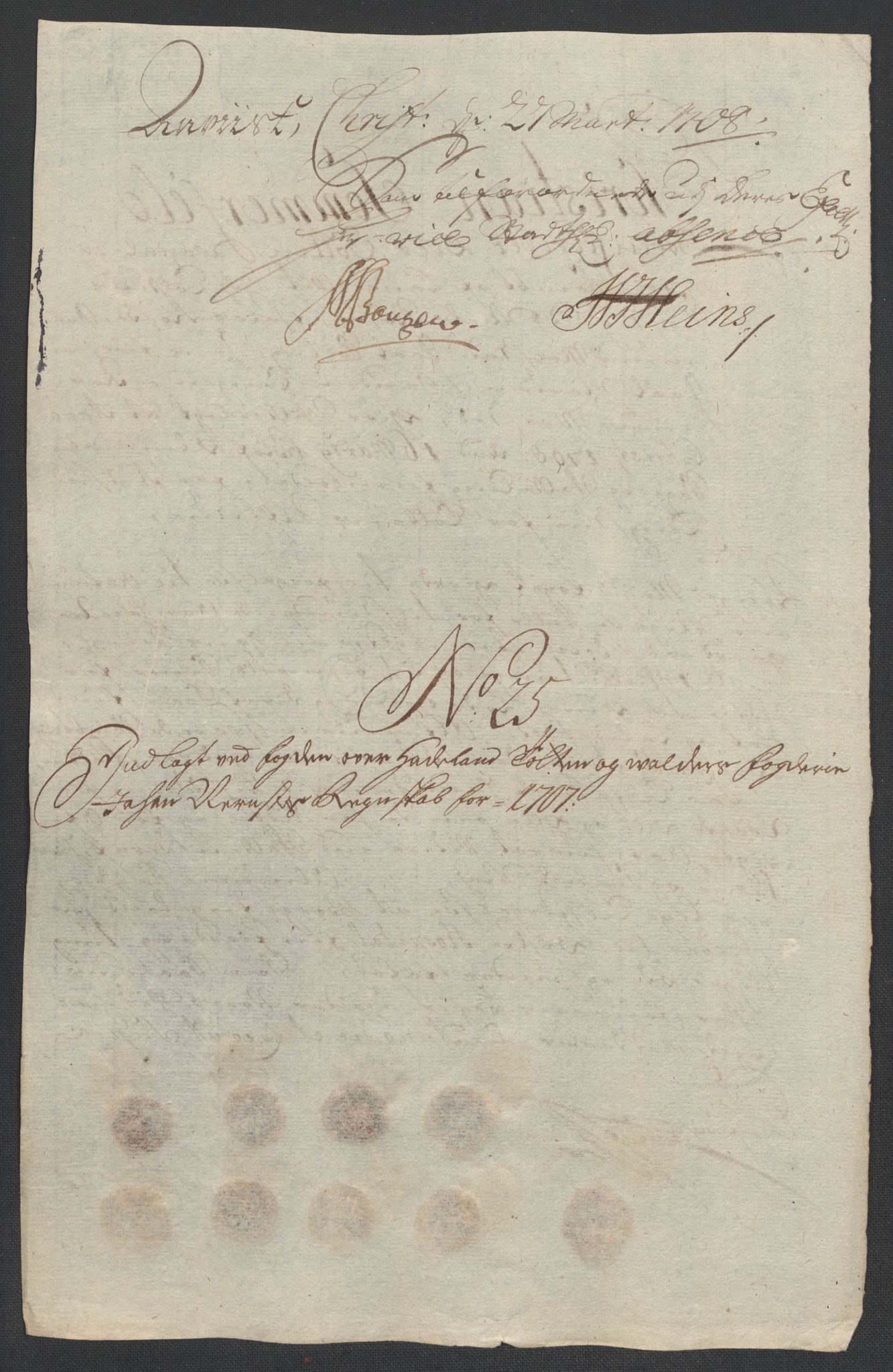 Rentekammeret inntil 1814, Reviderte regnskaper, Fogderegnskap, AV/RA-EA-4092/R18/L1305: Fogderegnskap Hadeland, Toten og Valdres, 1707-1708, p. 399