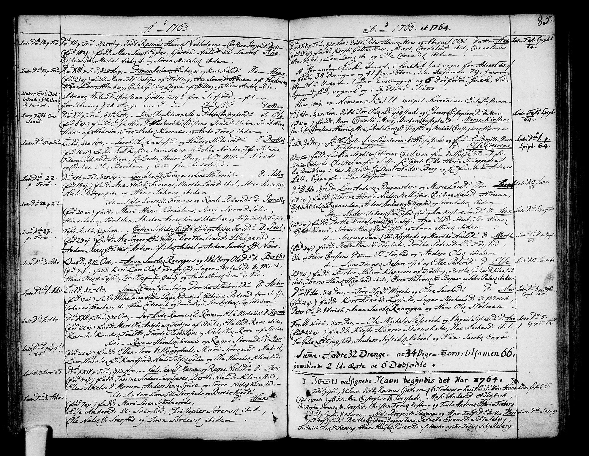 Sandar kirkebøker, SAKO/A-243/F/Fa/L0002: Parish register (official) no. 2, 1733-1788, p. 85