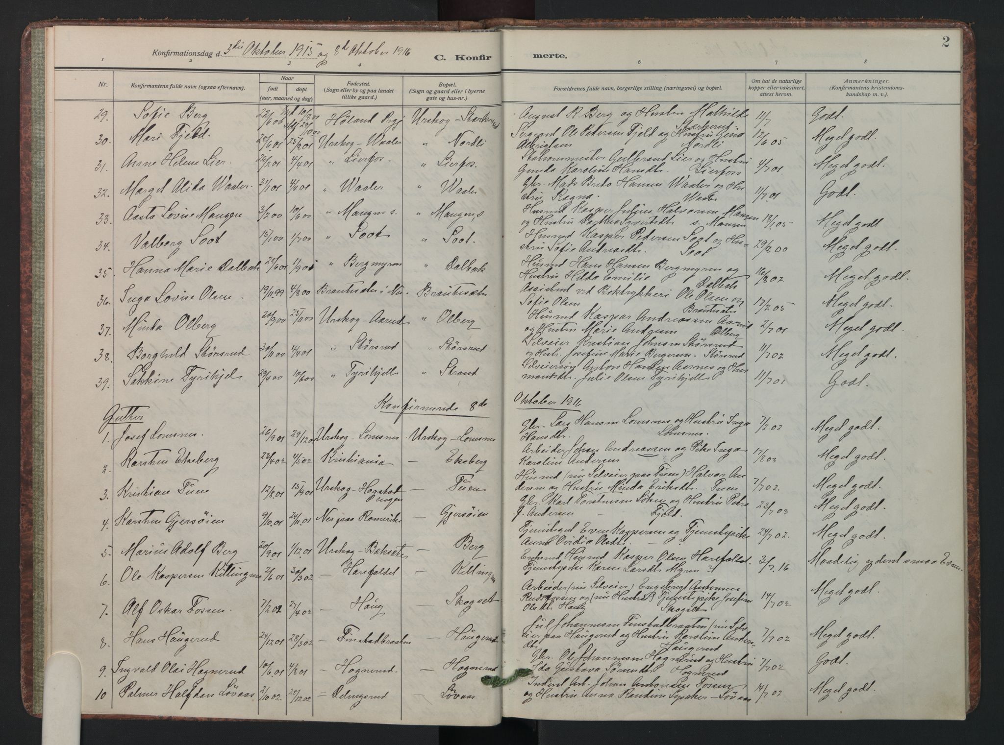 Aurskog prestekontor Kirkebøker, SAO/A-10304a/F/Fa/L0015: Parish register (official) no. I 15, 1915-1929, p. 2