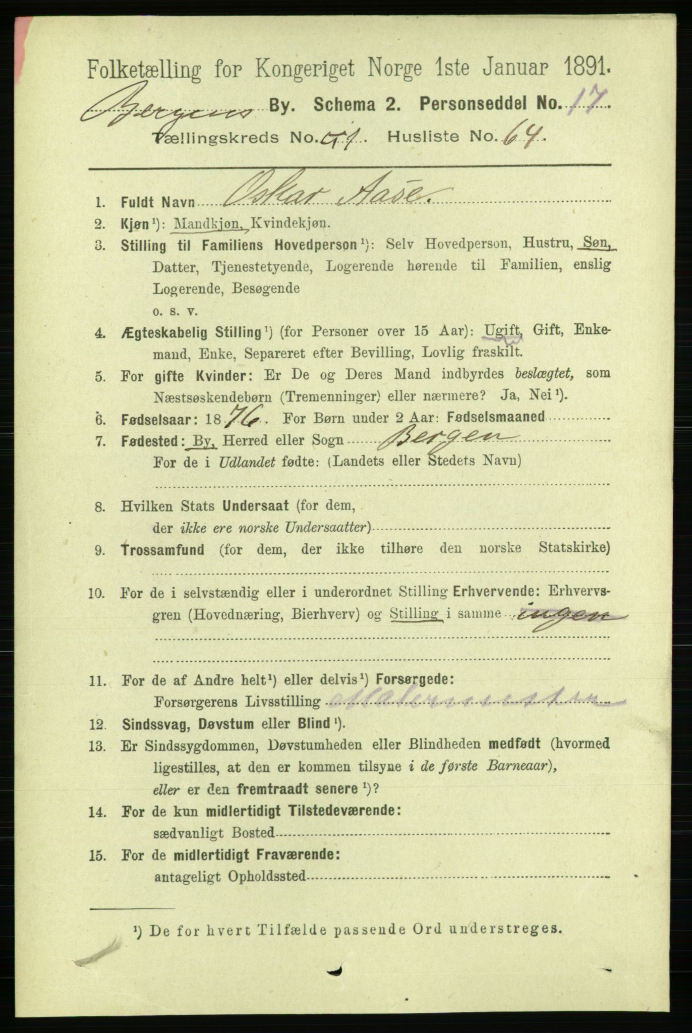 RA, 1891 Census for 1301 Bergen, 1891, p. 61200