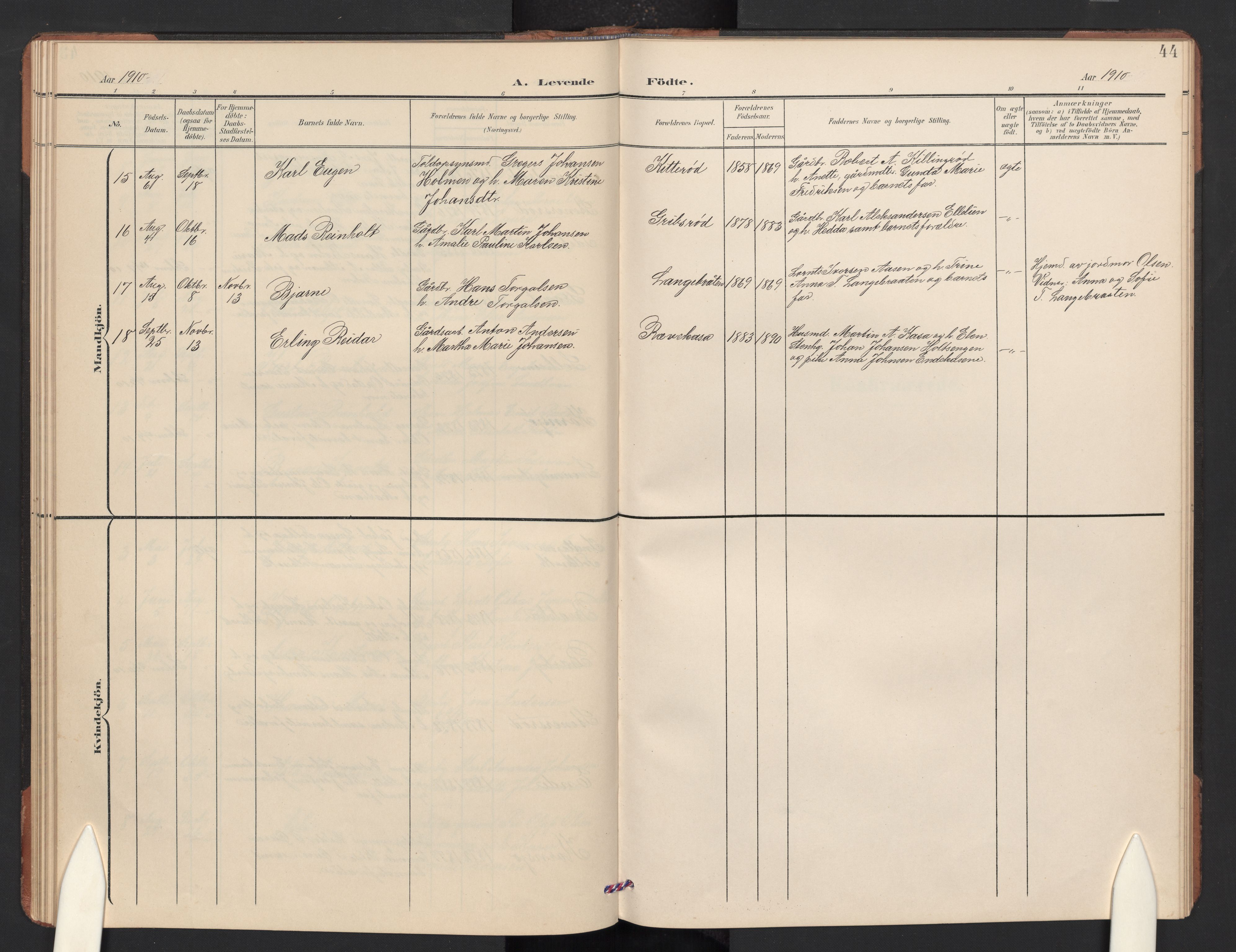 Idd prestekontor Kirkebøker, SAO/A-10911/G/Gc/L0001: Parish register (copy) no. III 1, 1901-1910, p. 44