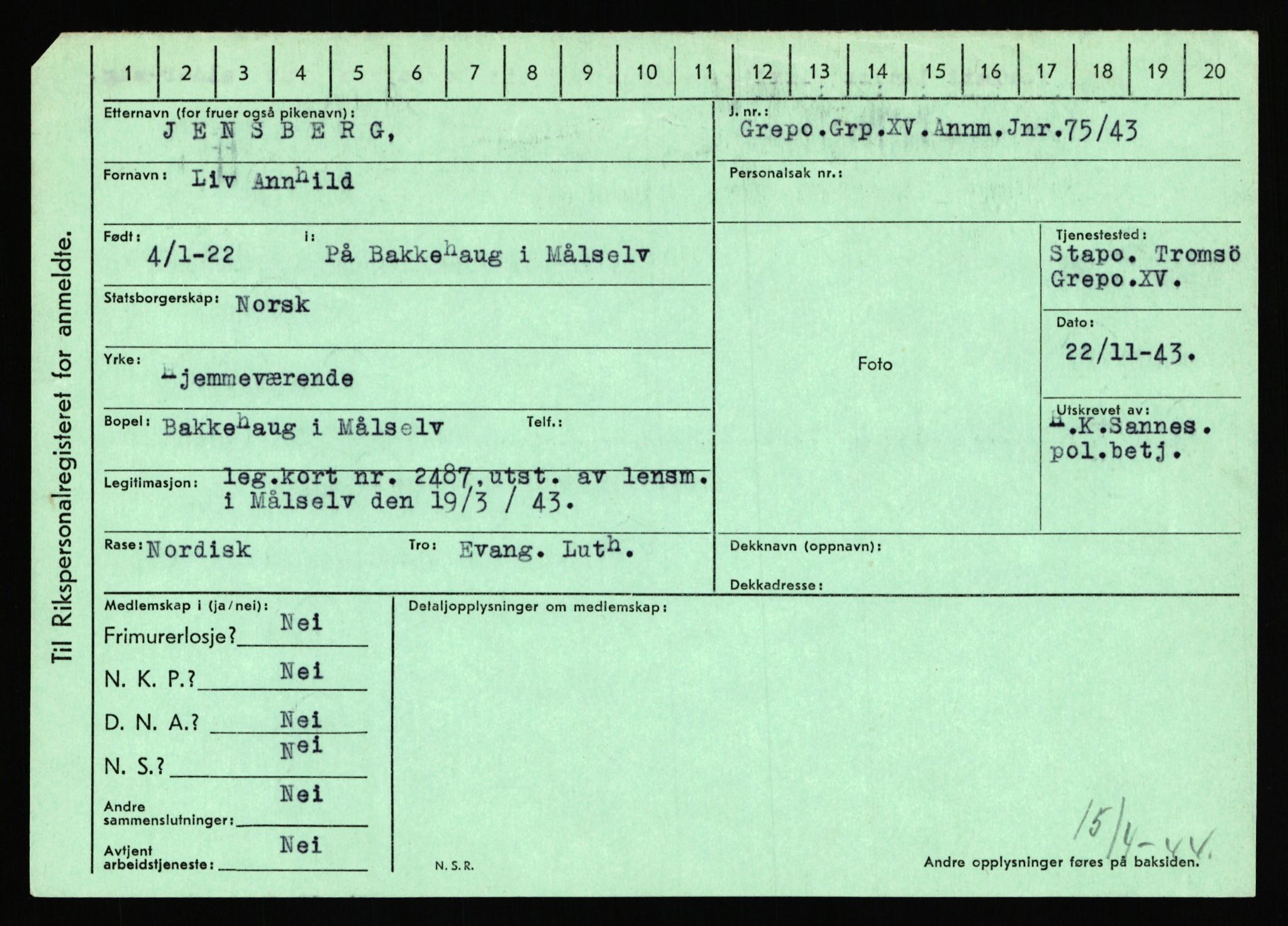 Statspolitiet - Hovedkontoret / Osloavdelingen, AV/RA-S-1329/C/Ca/L0007: Hol - Joelsen, 1943-1945, p. 4137