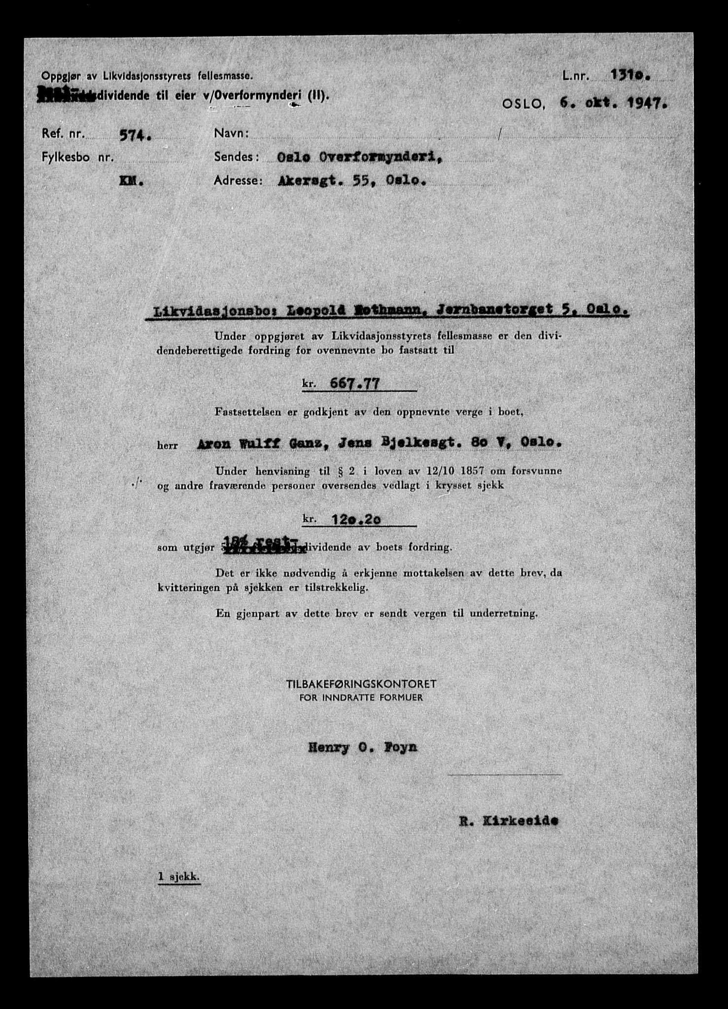 Justisdepartementet, Tilbakeføringskontoret for inndratte formuer, AV/RA-S-1564/H/Hc/Hcc/L0975: --, 1945-1947, p. 63