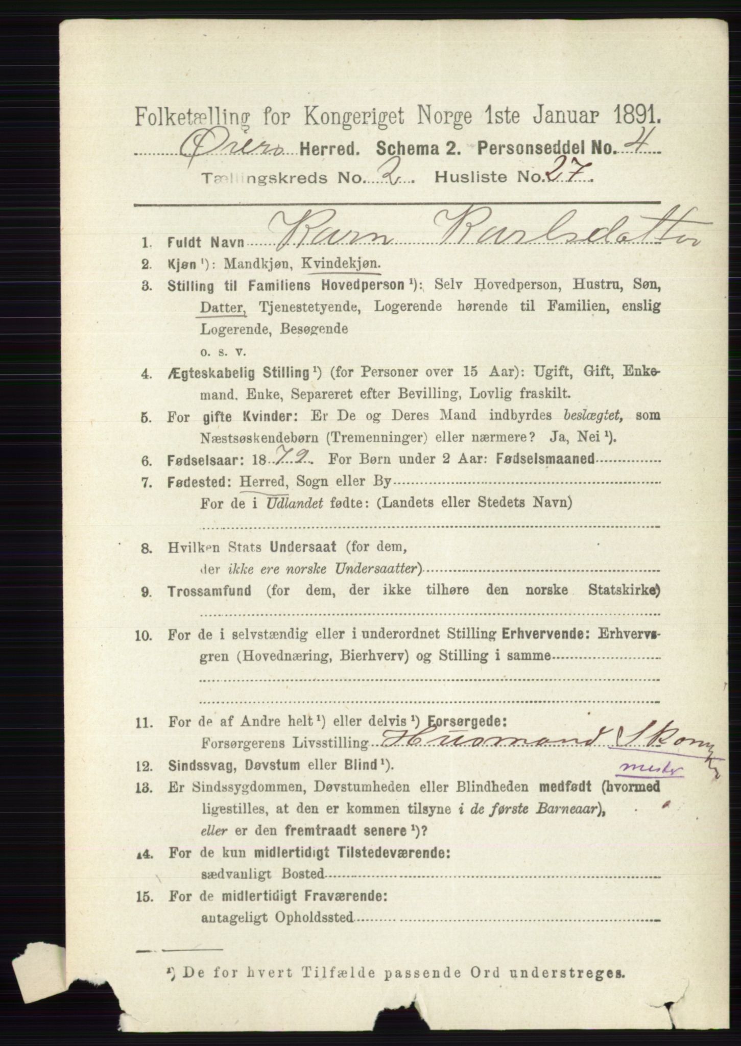 RA, 1891 census for 0521 Øyer, 1891, p. 622