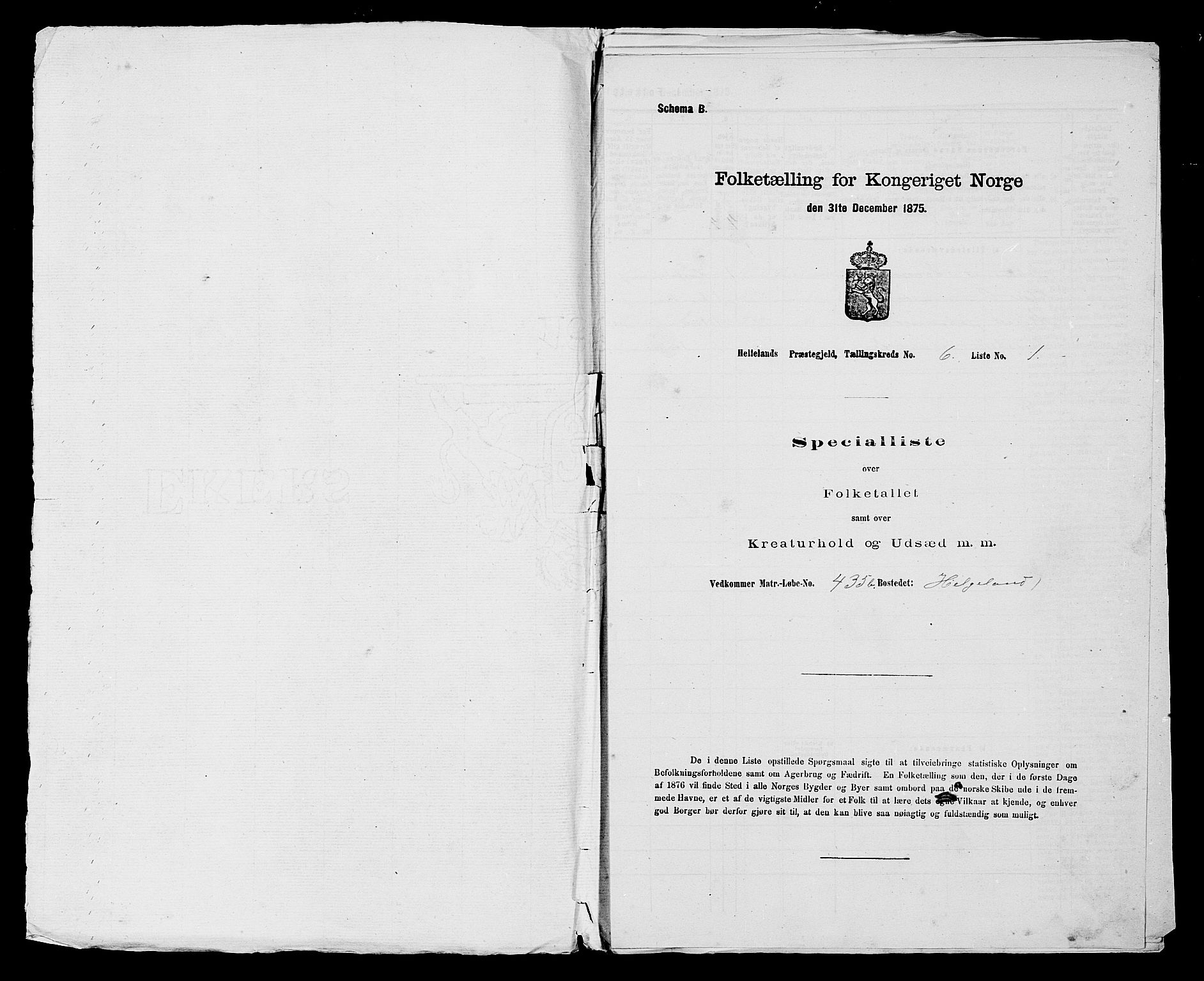 SAST, 1875 census for 1115P Helleland, 1875, p. 1087