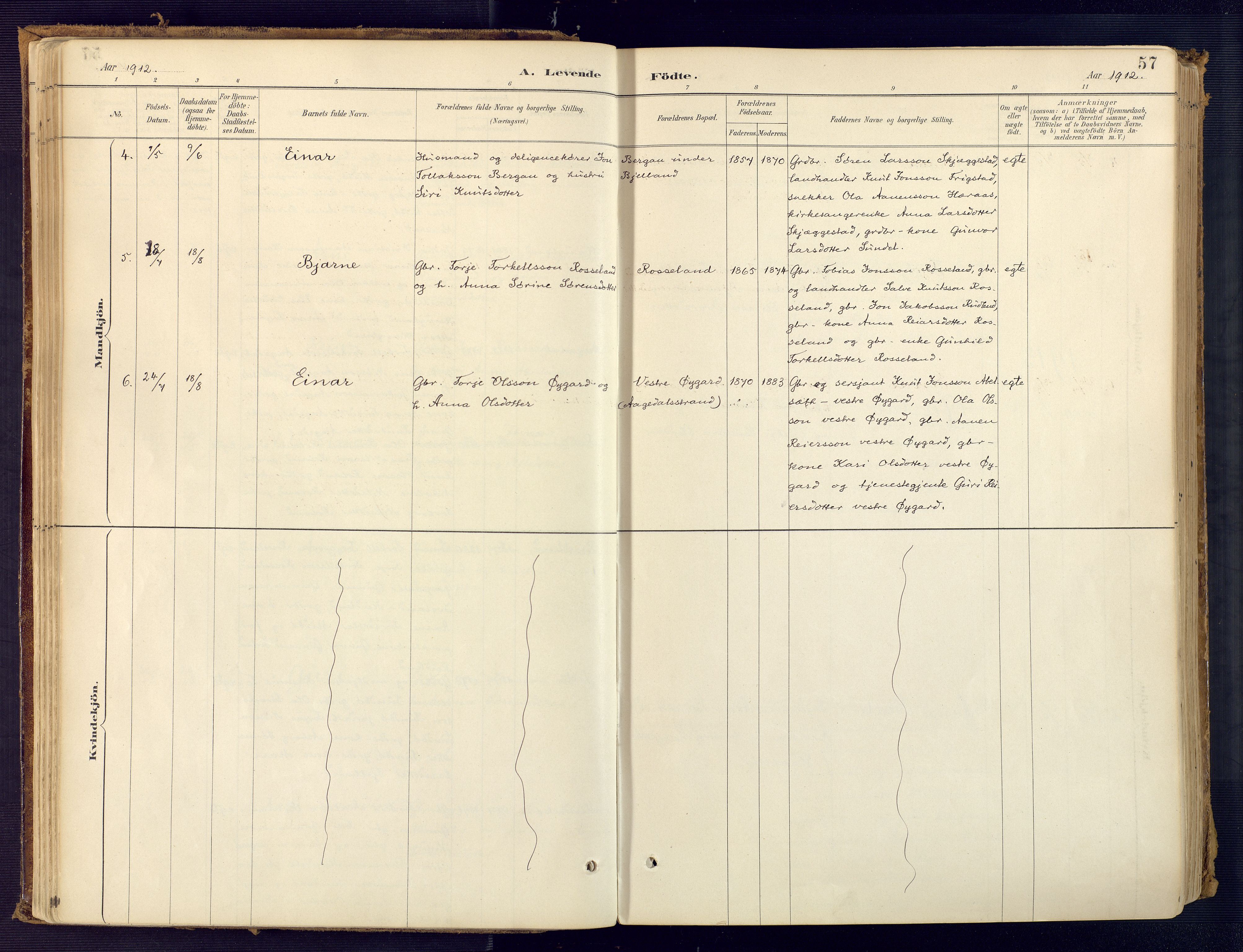 Bjelland sokneprestkontor, SAK/1111-0005/F/Fa/Faa/L0004: Parish register (official) no. A 4, 1887-1923, p. 57