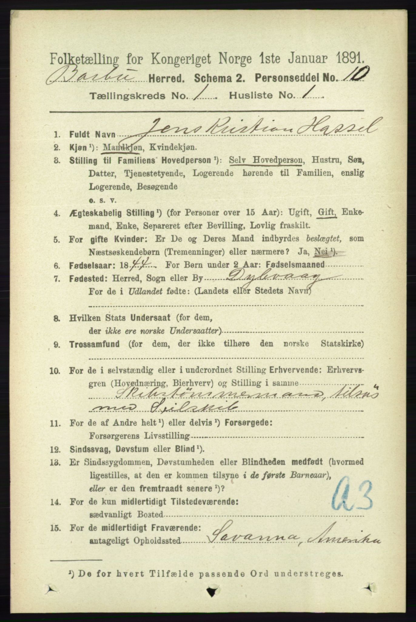 RA, 1891 census for 0990 Barbu, 1891, p. 139