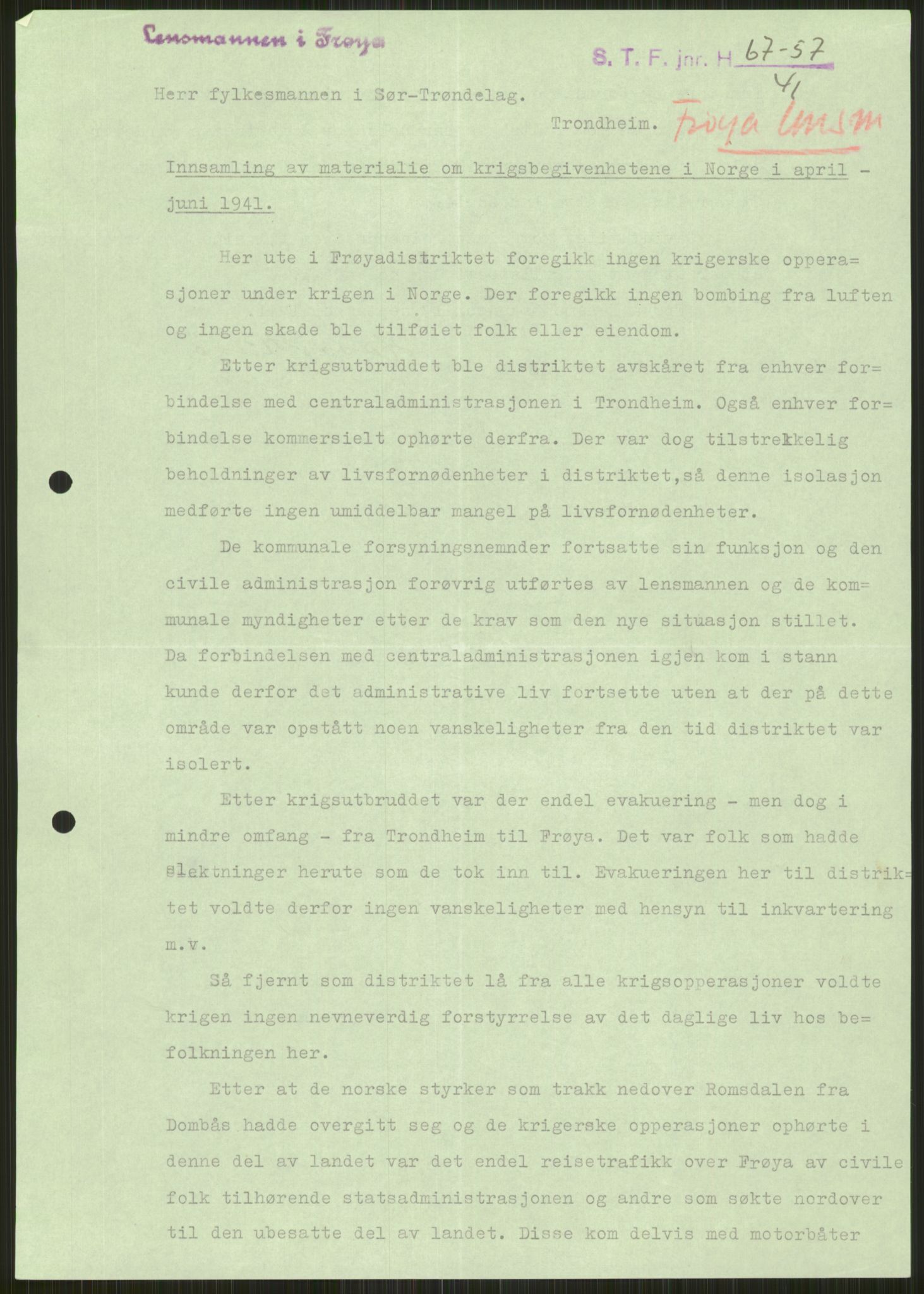 Forsvaret, Forsvarets krigshistoriske avdeling, AV/RA-RAFA-2017/Y/Ya/L0016: II-C-11-31 - Fylkesmenn.  Rapporter om krigsbegivenhetene 1940., 1940, p. 43