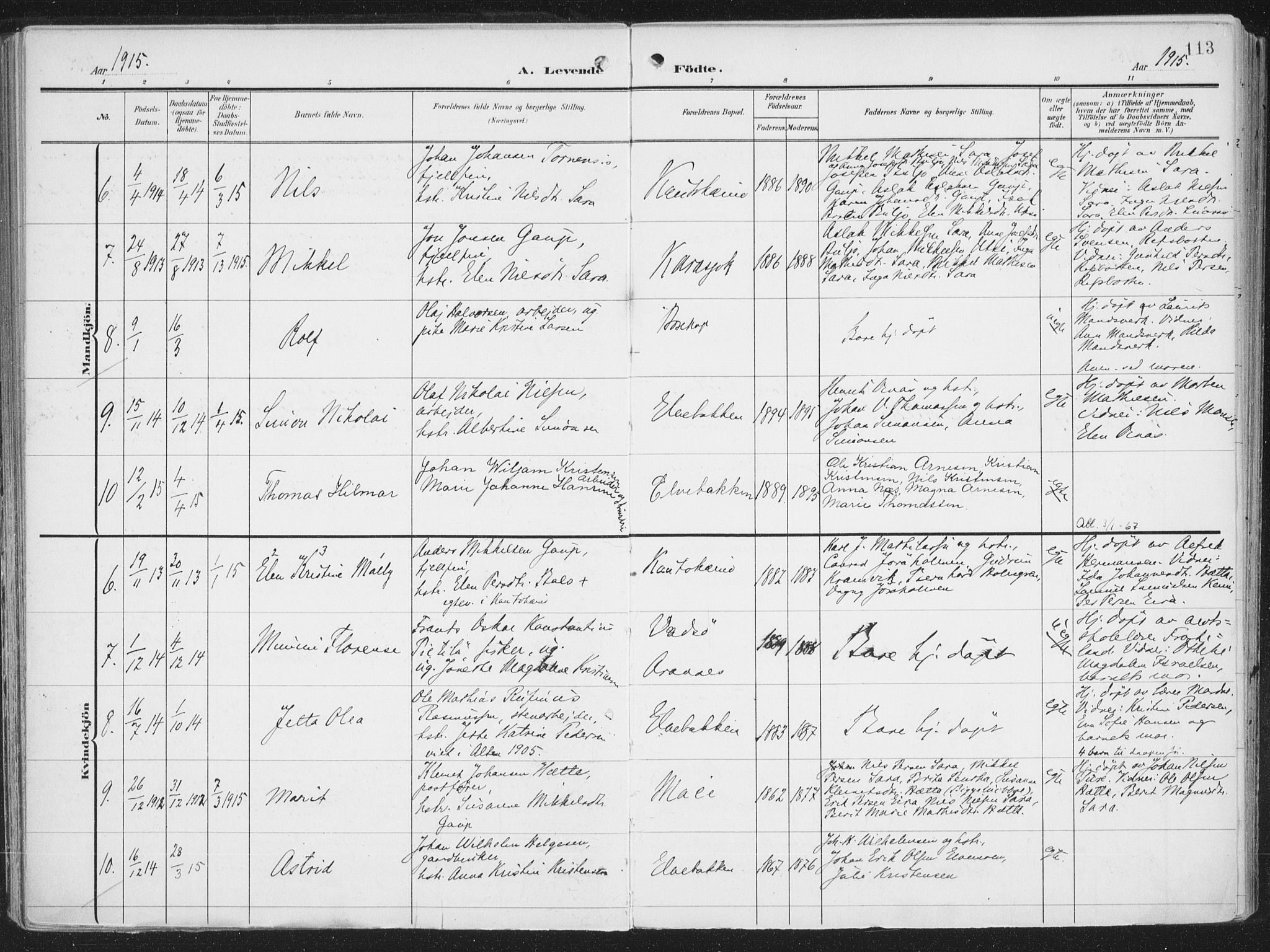 Alta sokneprestkontor, SATØ/S-1338/H/Ha/L0005.kirke: Parish register (official) no. 5, 1904-1918, p. 113