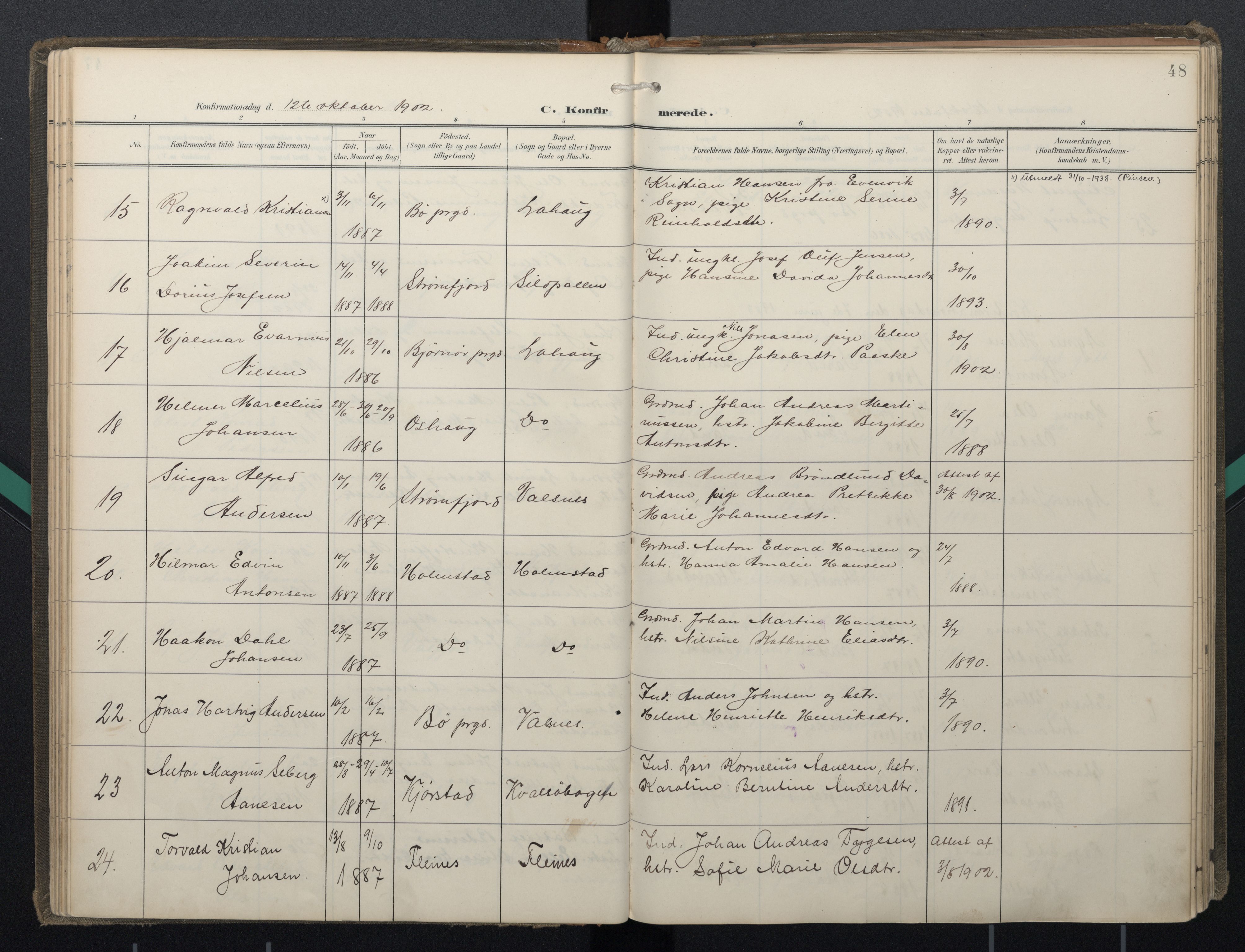 Ministerialprotokoller, klokkerbøker og fødselsregistre - Nordland, AV/SAT-A-1459/888/L1247: Parish register (official) no. 888A13, 1900-1911, p. 48