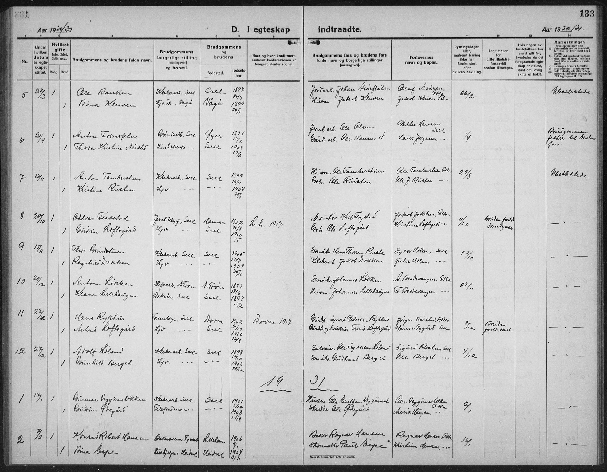 Sel prestekontor, SAH/PREST-074/H/Ha/Hab/L0002: Parish register (copy) no. 2, 1923-1939, p. 133