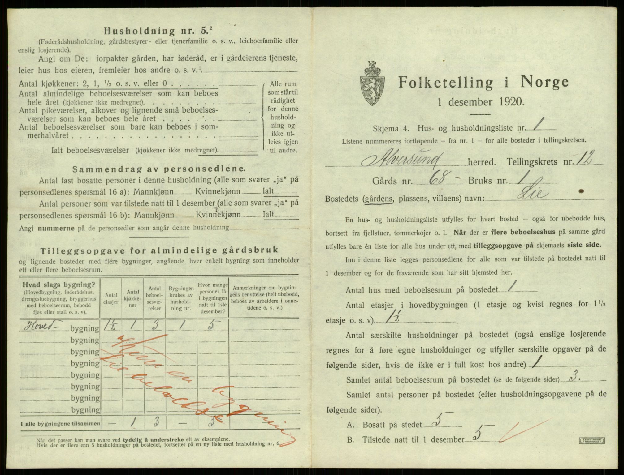 SAB, 1920 census for Alversund, 1920, p. 921