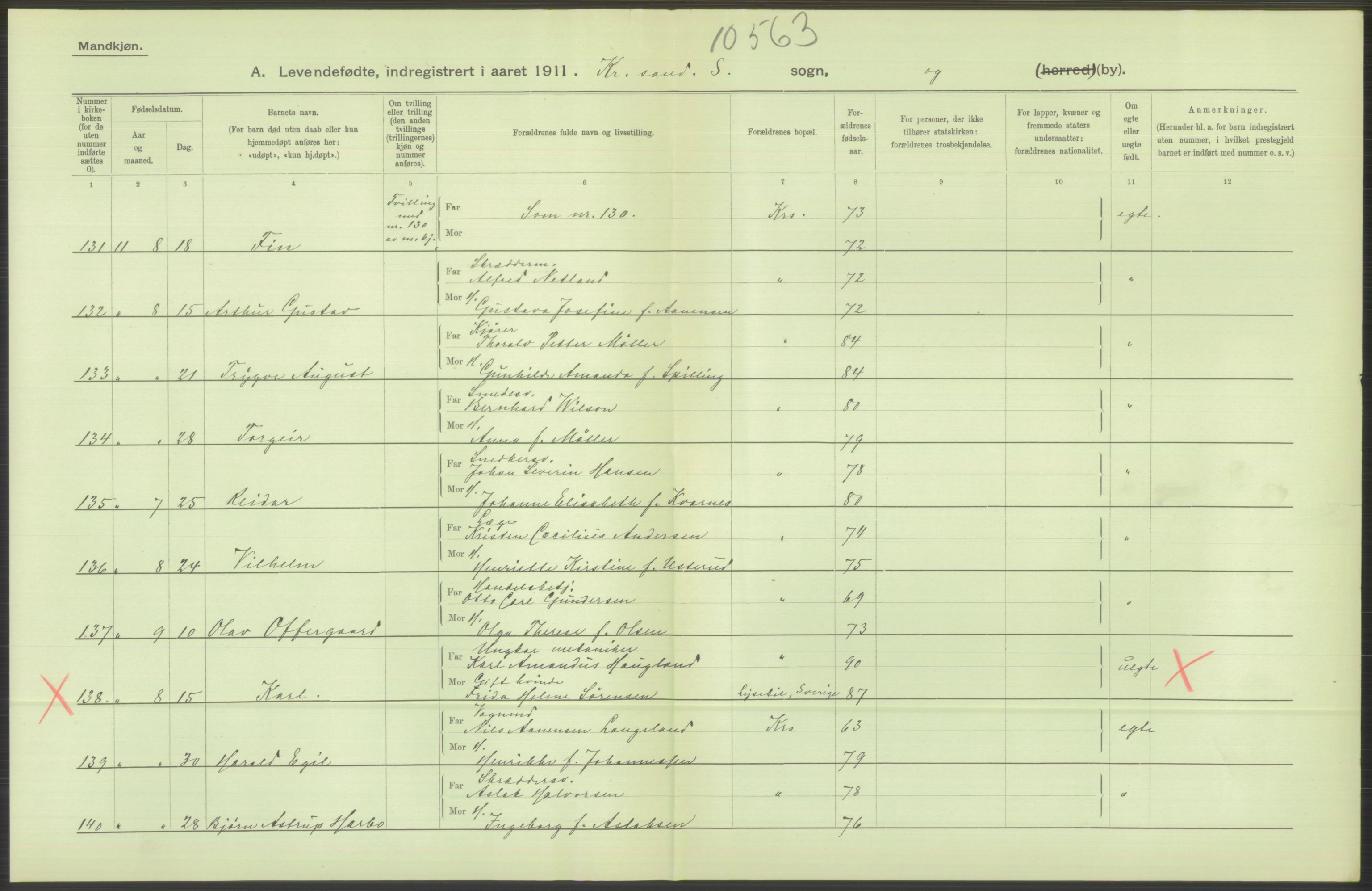 Statistisk sentralbyrå, Sosiodemografiske emner, Befolkning, AV/RA-S-2228/D/Df/Dfb/Dfba/L0023: Lister og Mandals amt:  Levendefødte menn og kvinner. Bygder og byer., 1911, p. 50