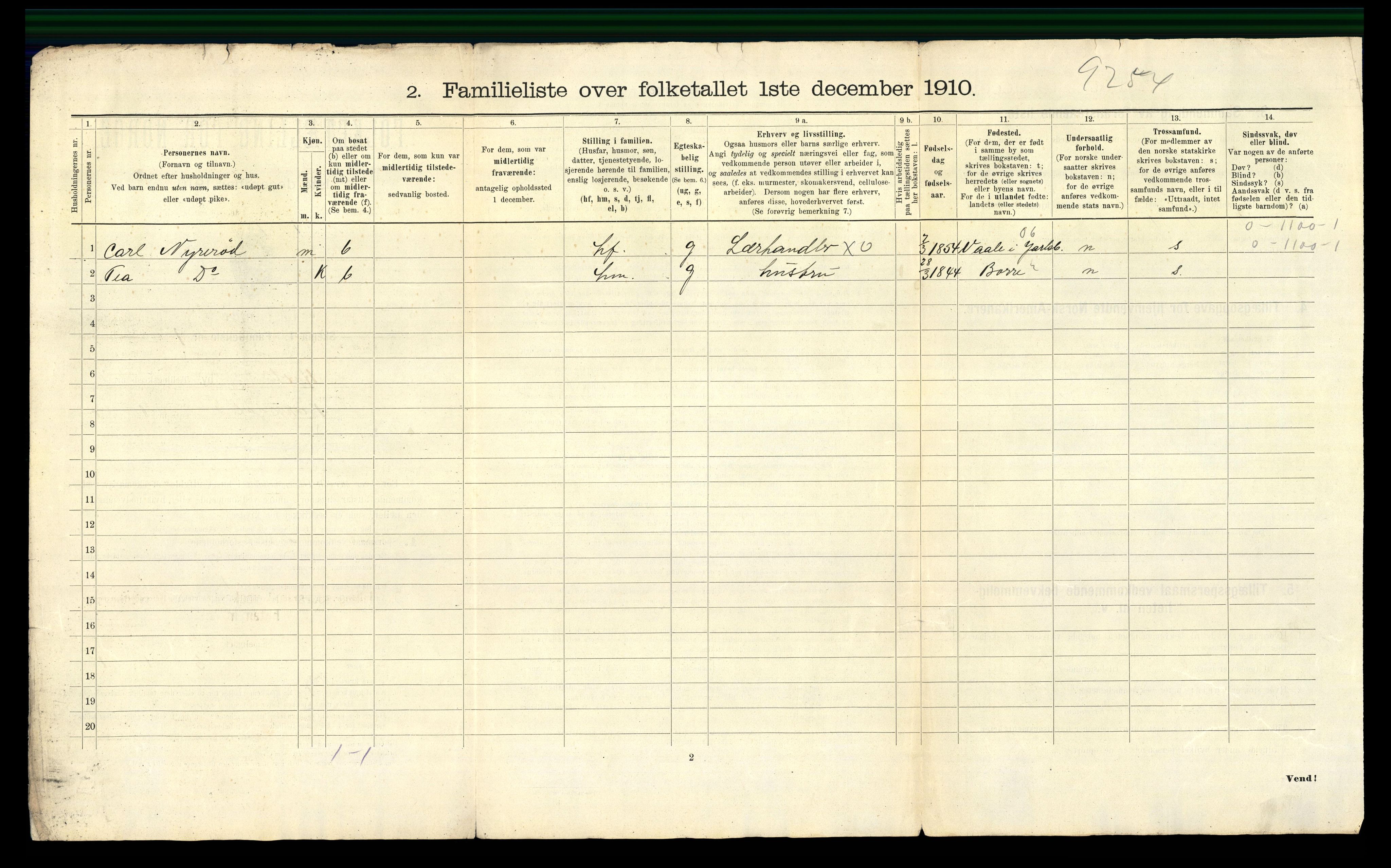 RA, 1910 census for Horten, 1910, p. 1249