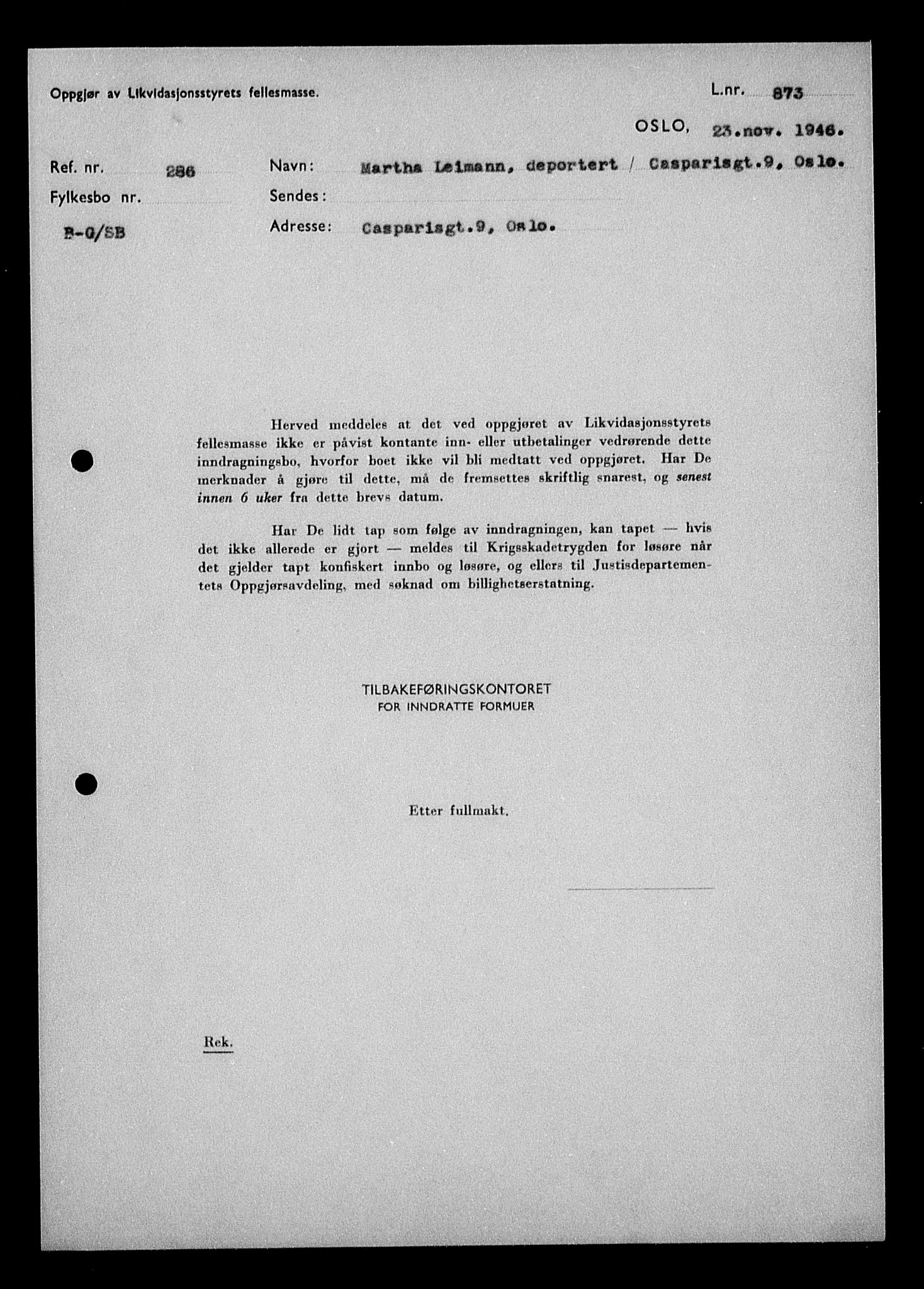 Justisdepartementet, Tilbakeføringskontoret for inndratte formuer, RA/S-1564/H/Hc/Hcc/L0955: --, 1945-1947, p. 684