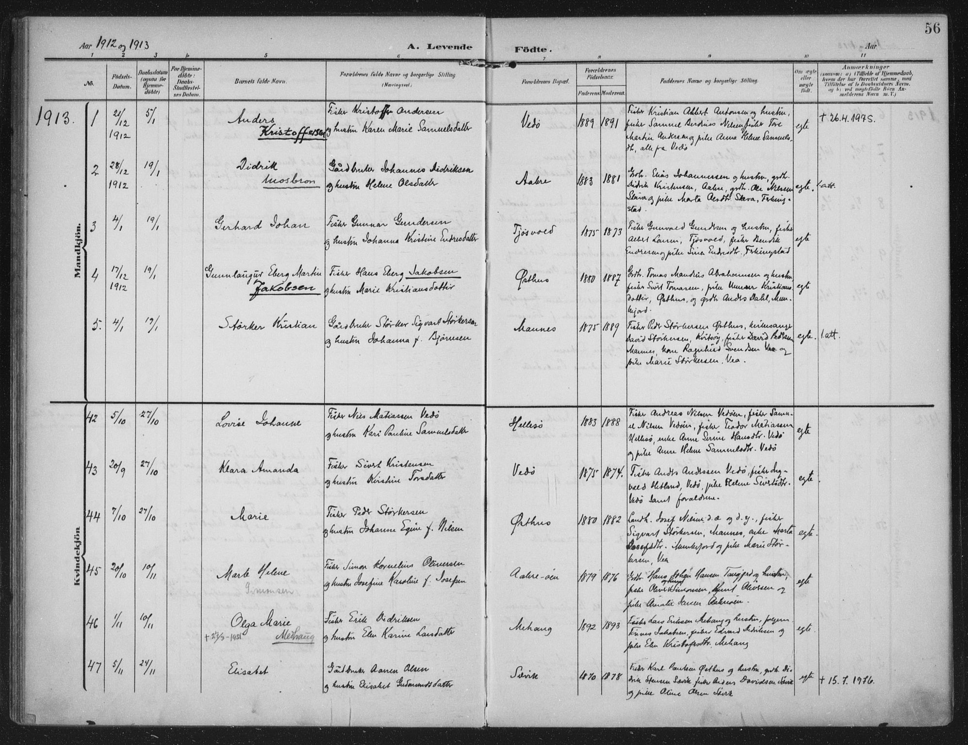 Kopervik sokneprestkontor, AV/SAST-A-101850/H/Ha/Haa/L0005: Parish register (official) no. A 5, 1906-1924, p. 56