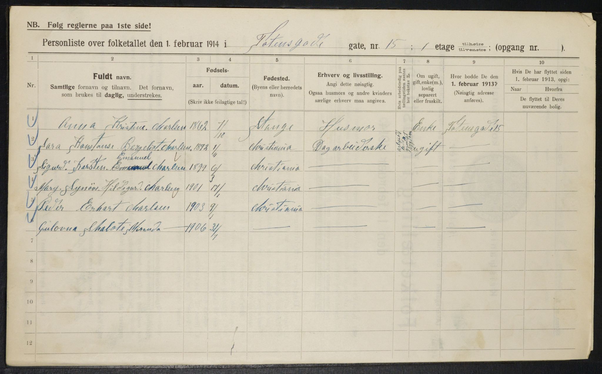 OBA, Municipal Census 1914 for Kristiania, 1914, p. 116342