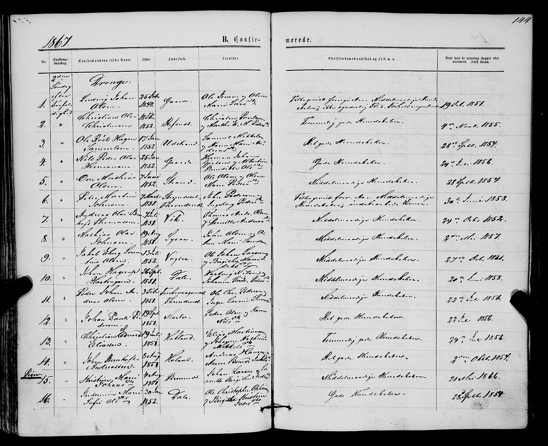 Kvæfjord sokneprestkontor, SATØ/S-1323/G/Ga/Gaa/L0004kirke: Parish register (official) no. 4, 1857-1877, p. 144