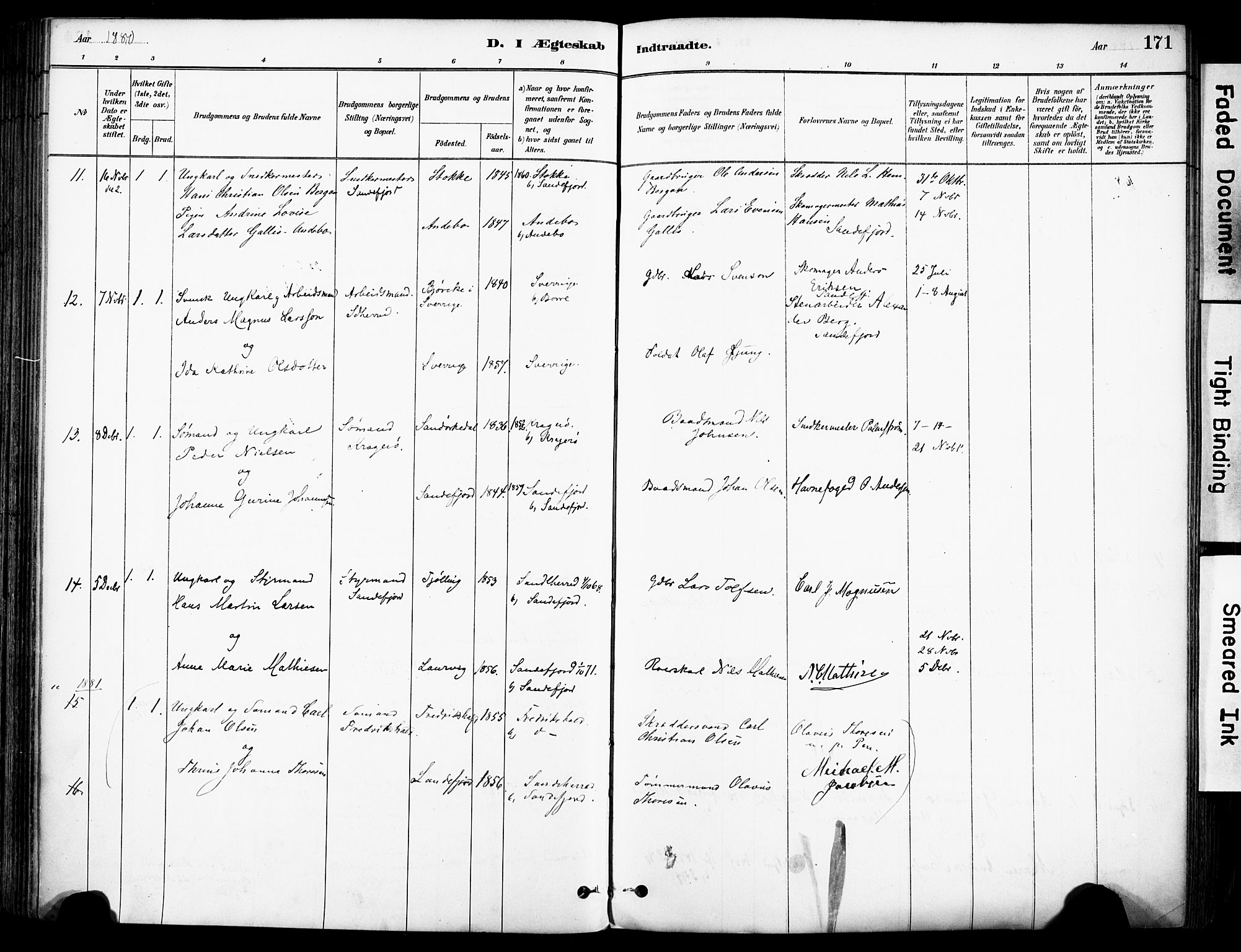 Sandefjord kirkebøker, AV/SAKO-A-315/F/Fa/L0002: Parish register (official) no. 2, 1880-1894, p. 171