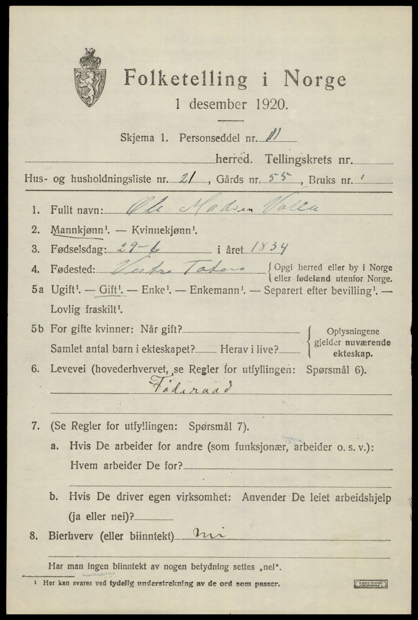 SAH, 1920 census for Søndre Land, 1920, p. 4955