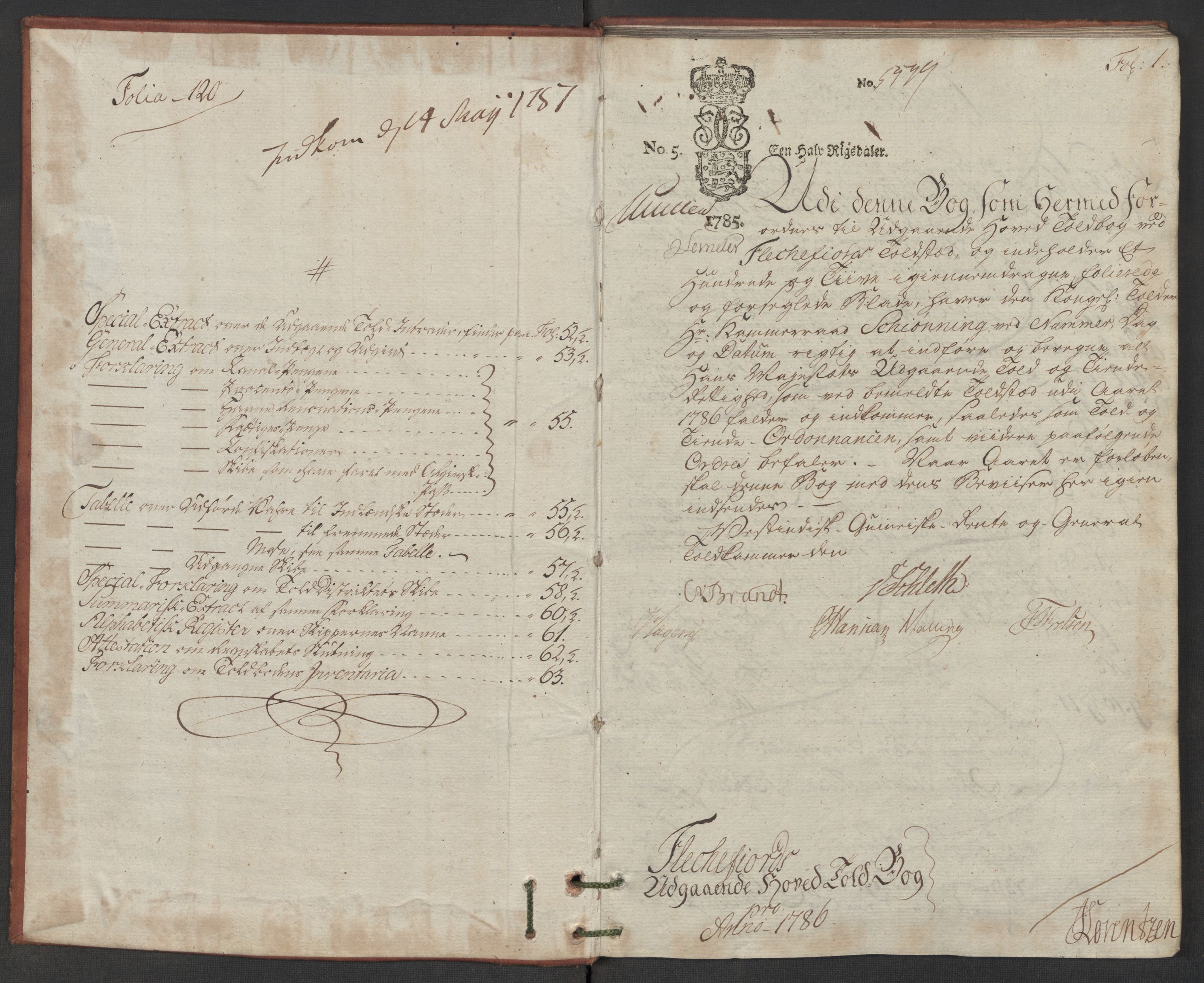 Generaltollkammeret, tollregnskaper, AV/RA-EA-5490/R19/L0046/0002: Tollregnskaper Flekkefjord / Utgående hovedtollbok, 1786, p. 1a