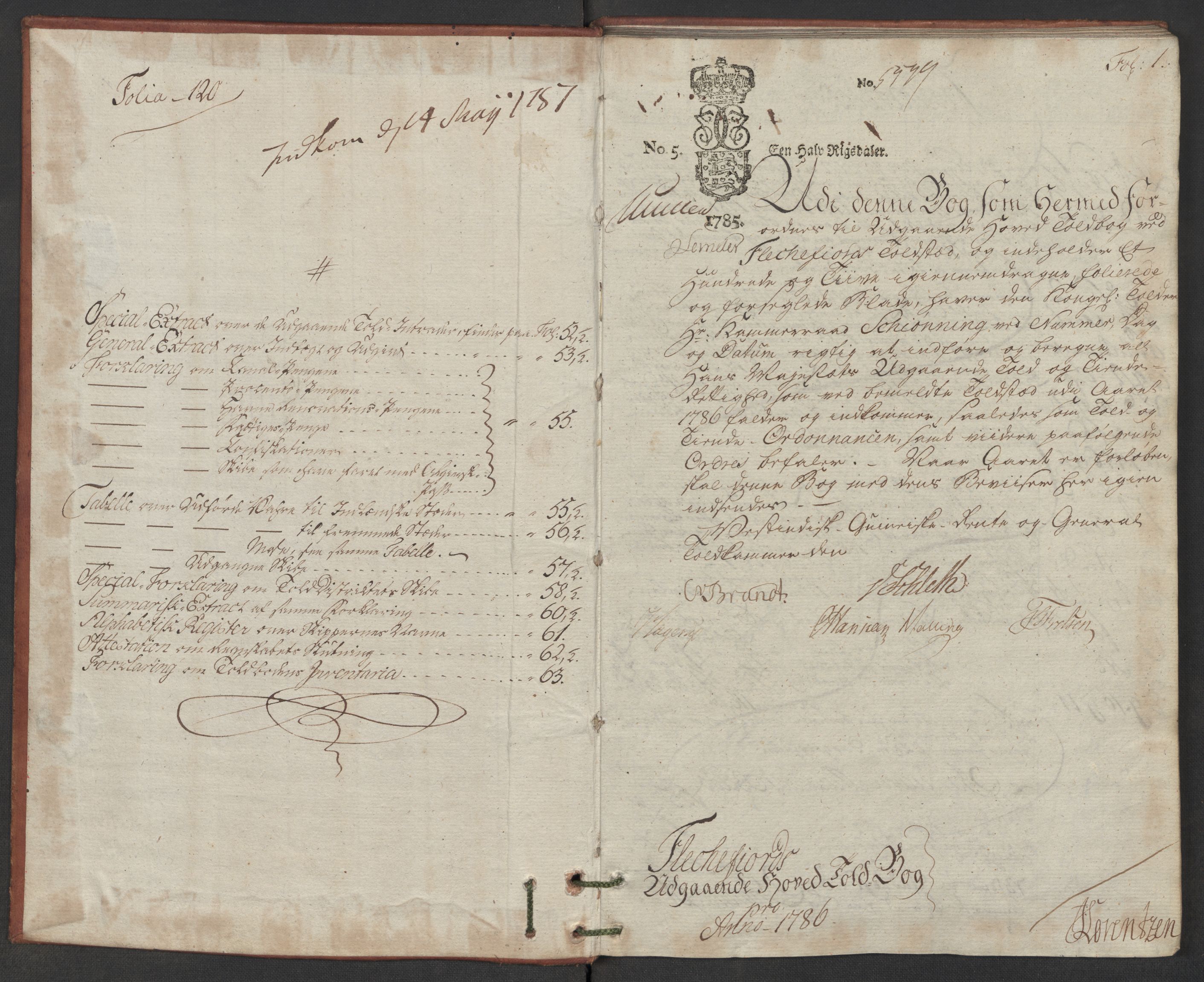 Generaltollkammeret, tollregnskaper, RA/EA-5490/R19/L0046/0002: Tollregnskaper Flekkefjord / Utgående hovedtollbok, 1786, p. 1a