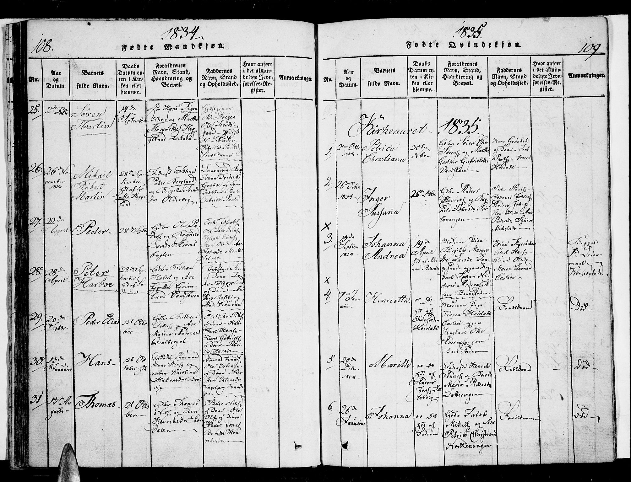 Karlsøy sokneprestembete, AV/SATØ-S-1299/H/Ha/Haa/L0002kirke: Parish register (official) no. 2, 1823-1842, p. 108-109