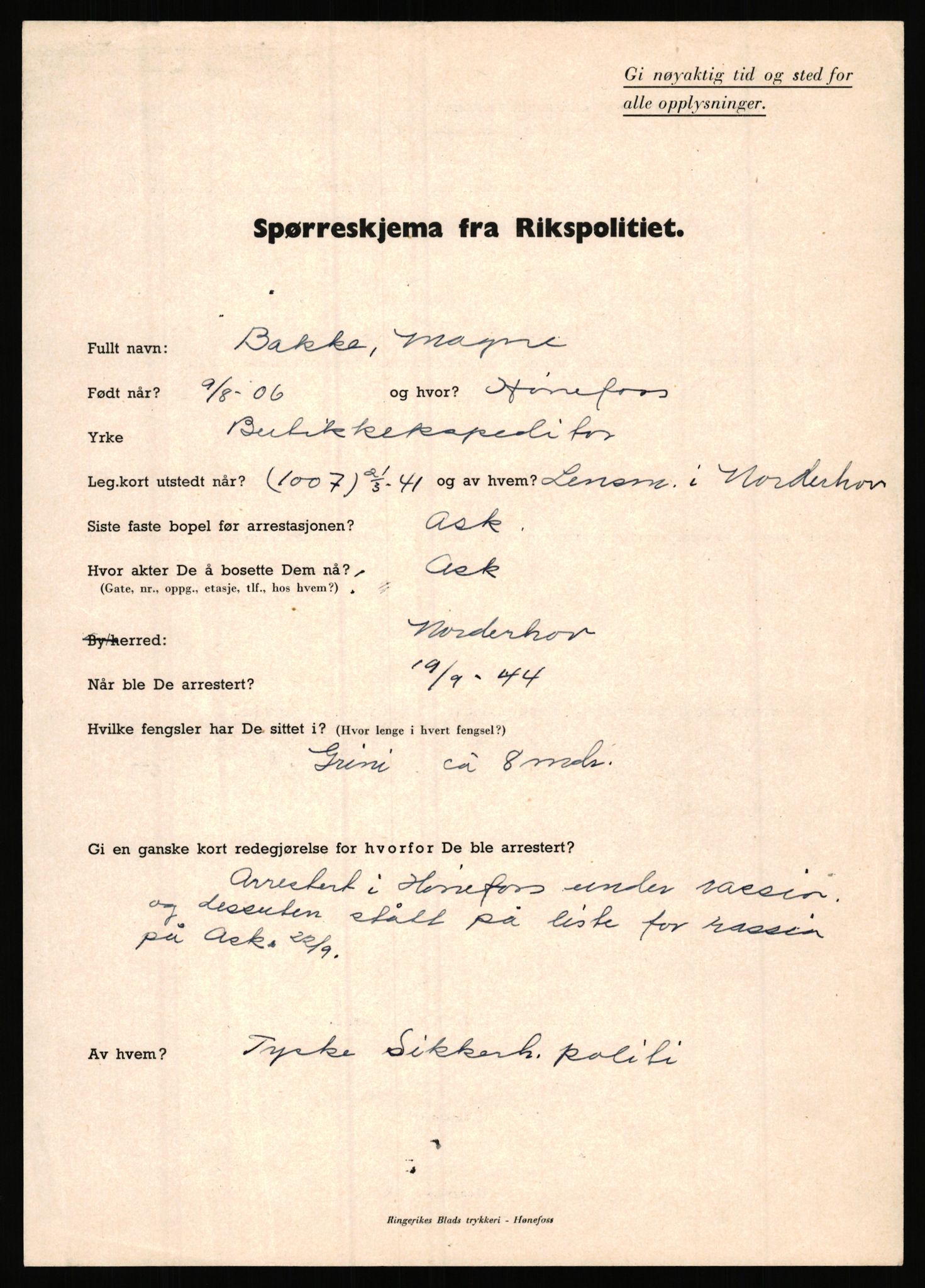 Rikspolitisjefen, AV/RA-S-1560/L/L0001: Abelseth, Rudolf - Berentsen, Odd, 1940-1945, p. 1107