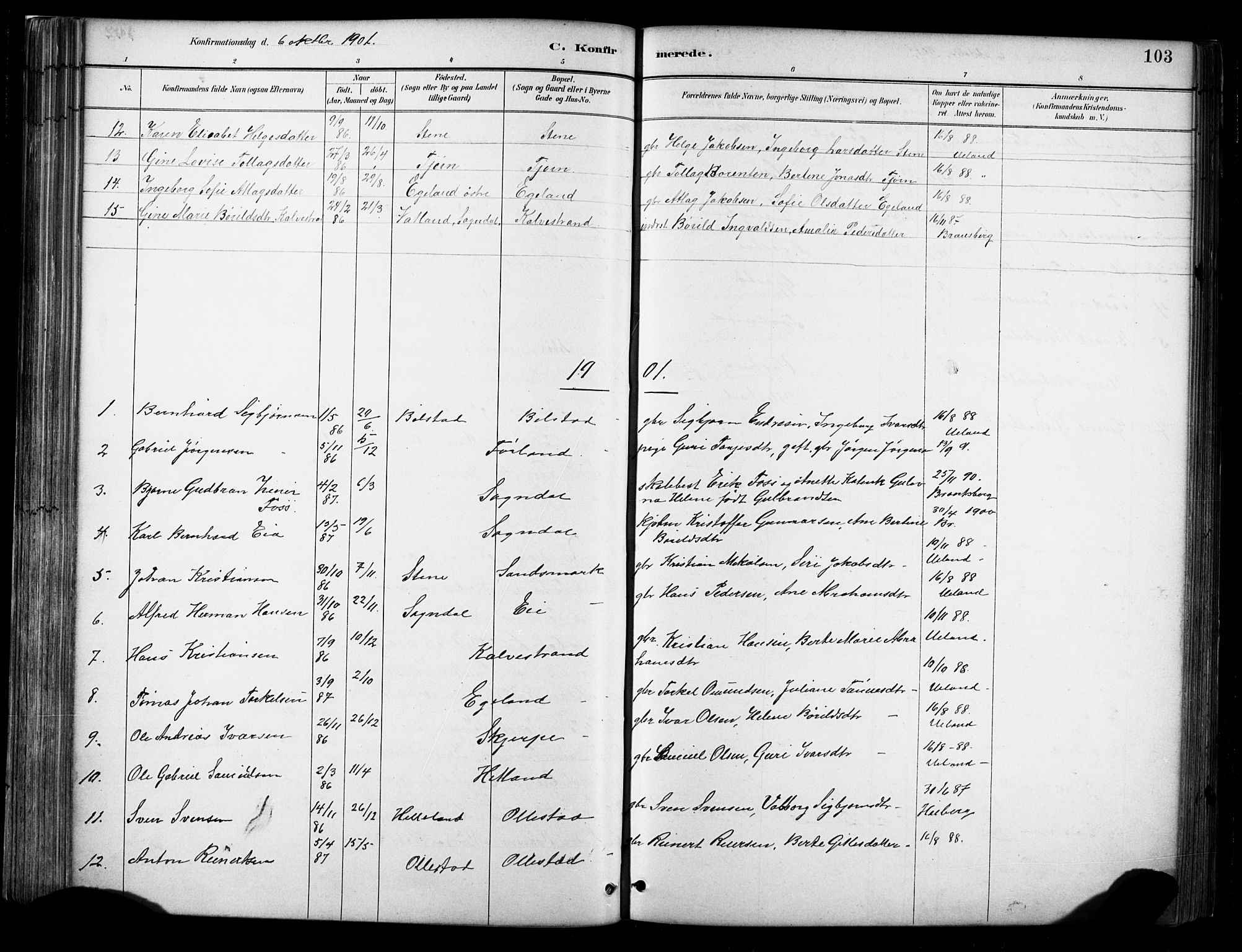 Lund sokneprestkontor, AV/SAST-A-101809/S06/L0012: Parish register (official) no. A 11, 1887-1921, p. 103