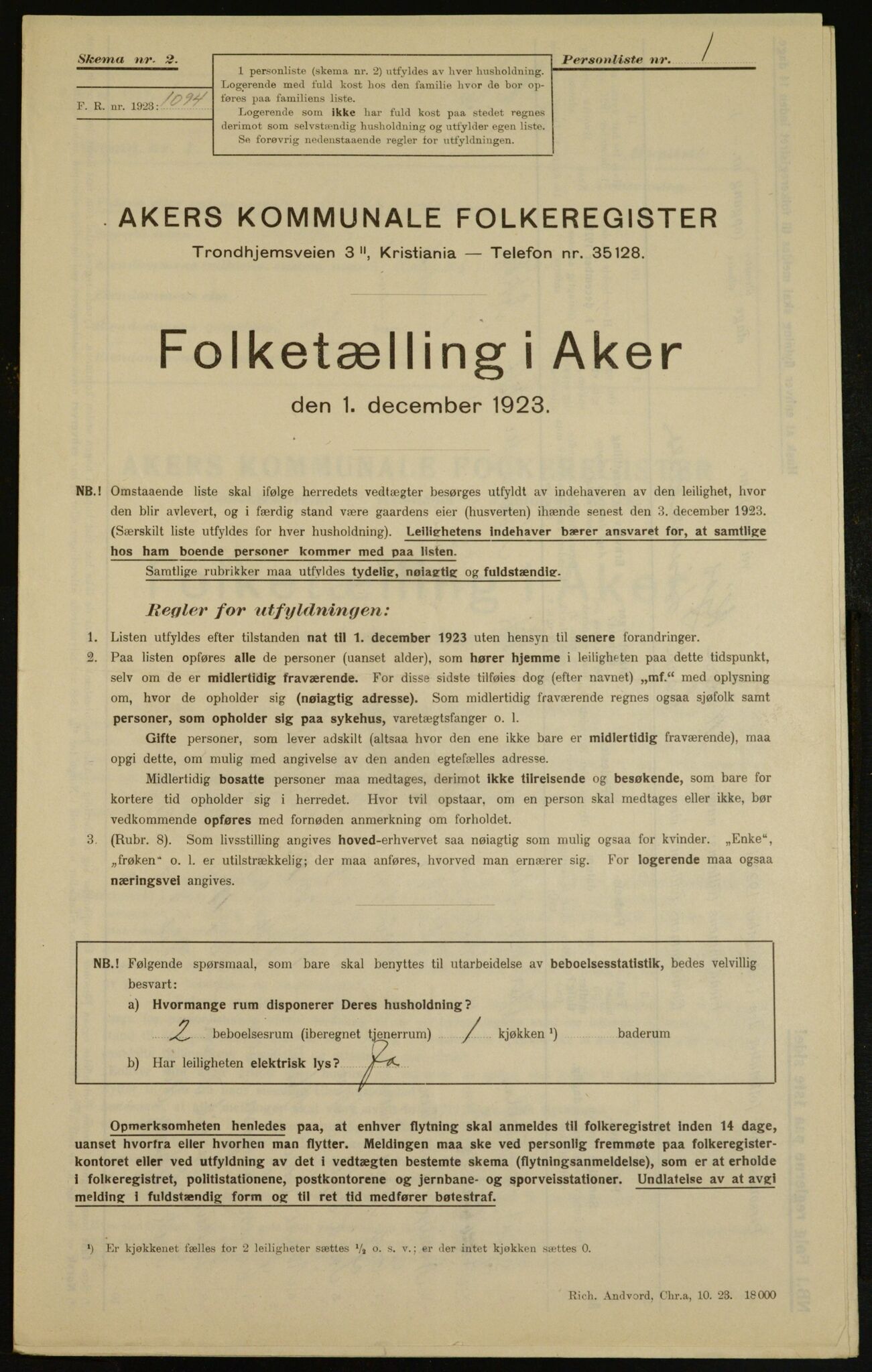 , Municipal Census 1923 for Aker, 1923, p. 6623