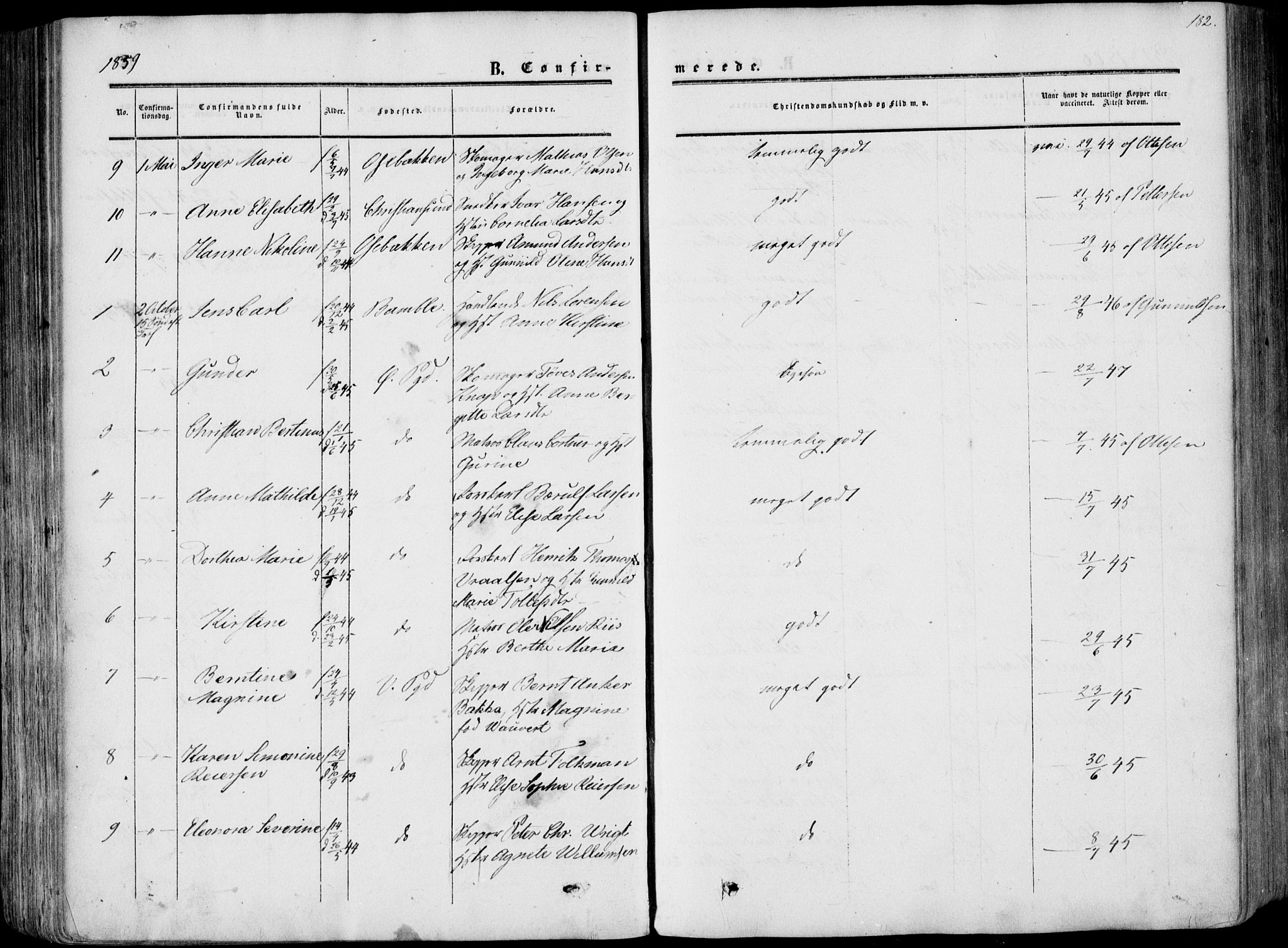 Porsgrunn kirkebøker , AV/SAKO-A-104/F/Fa/L0007: Parish register (official) no. 7, 1858-1877, p. 182