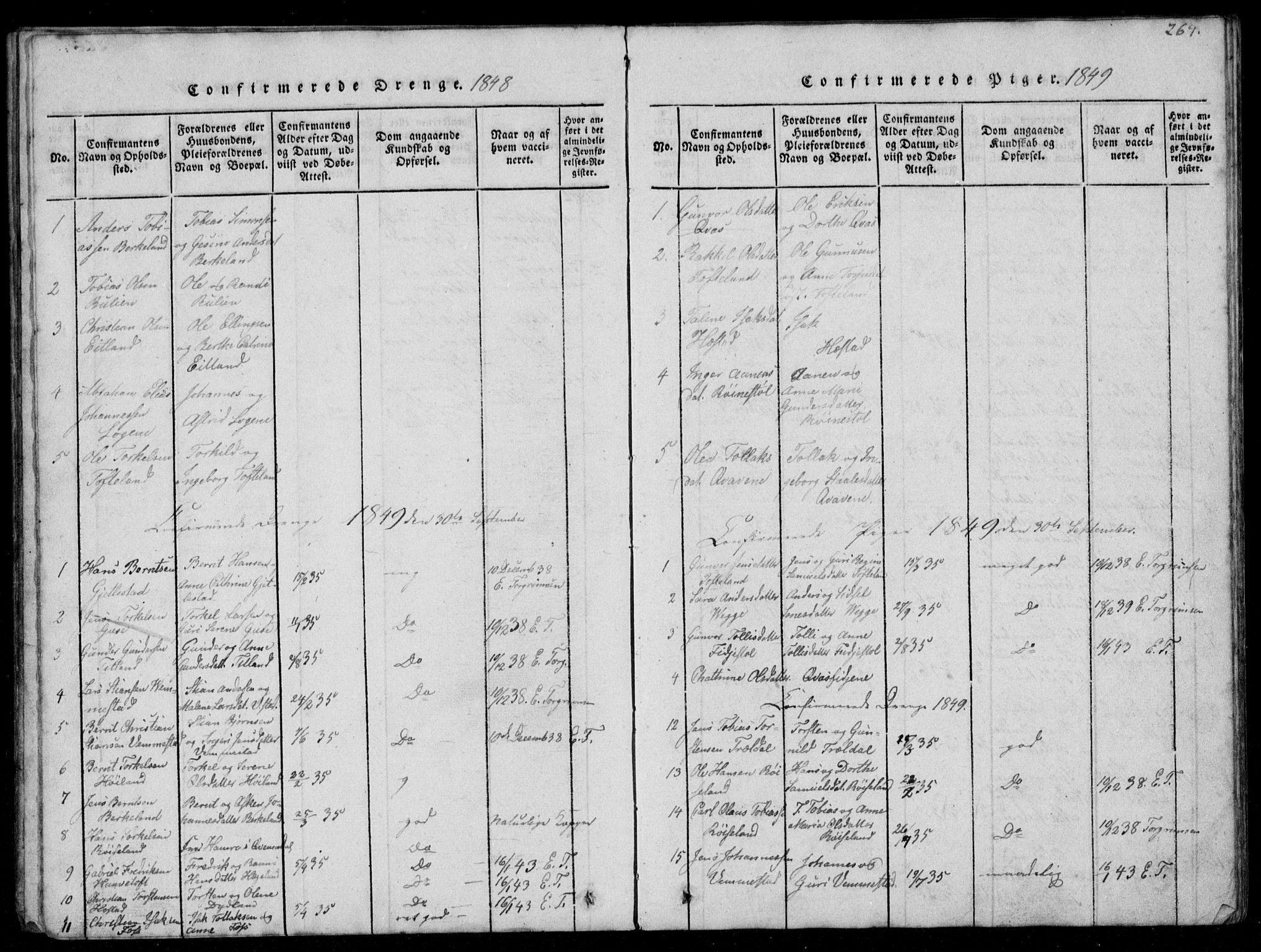 Lyngdal sokneprestkontor, AV/SAK-1111-0029/F/Fb/Fbb/L0001: Parish register (copy) no. B 1, 1816-1900, p. 267