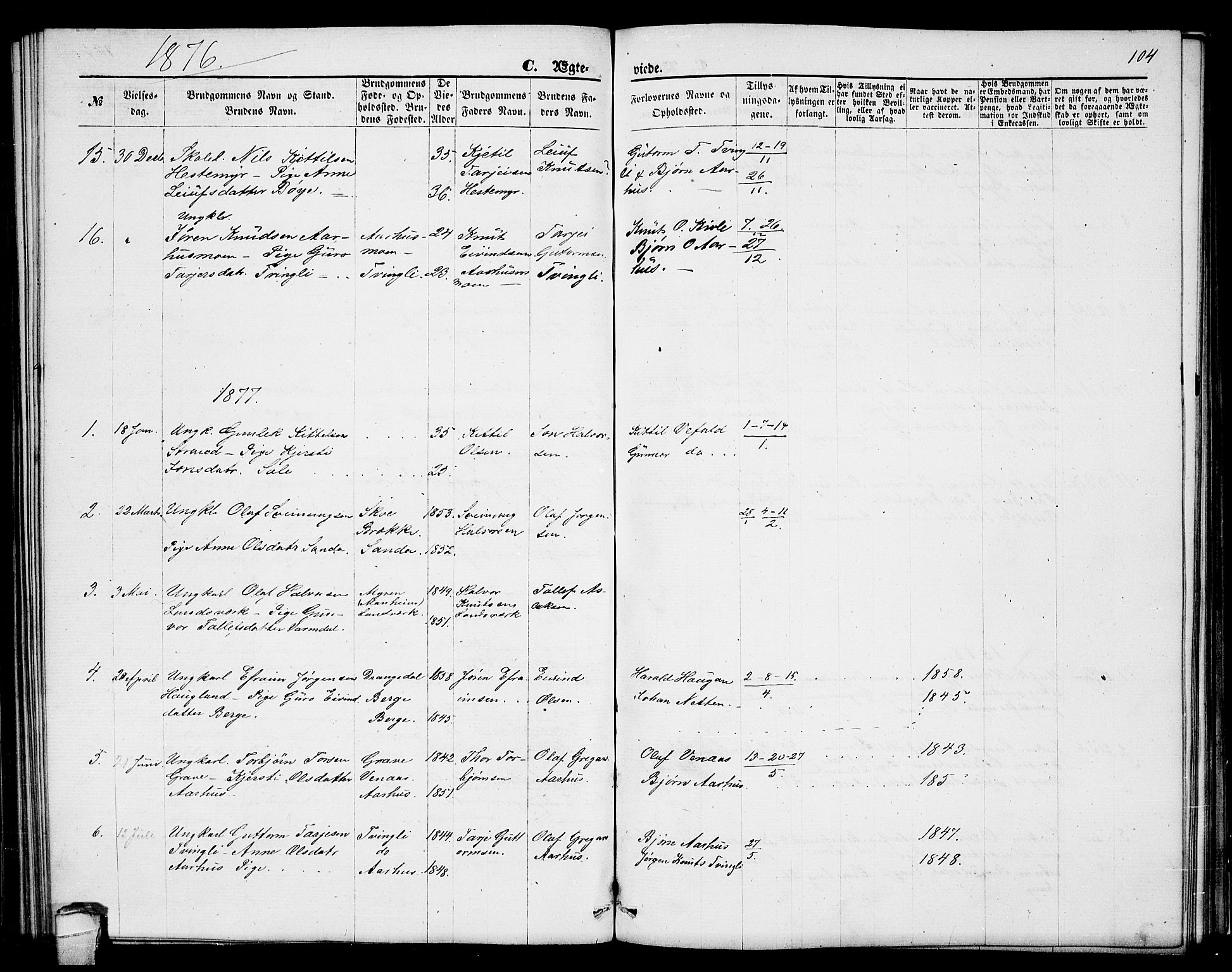 Seljord kirkebøker, AV/SAKO-A-20/G/Ga/L0004: Parish register (copy) no. I 4, 1873-1886, p. 104