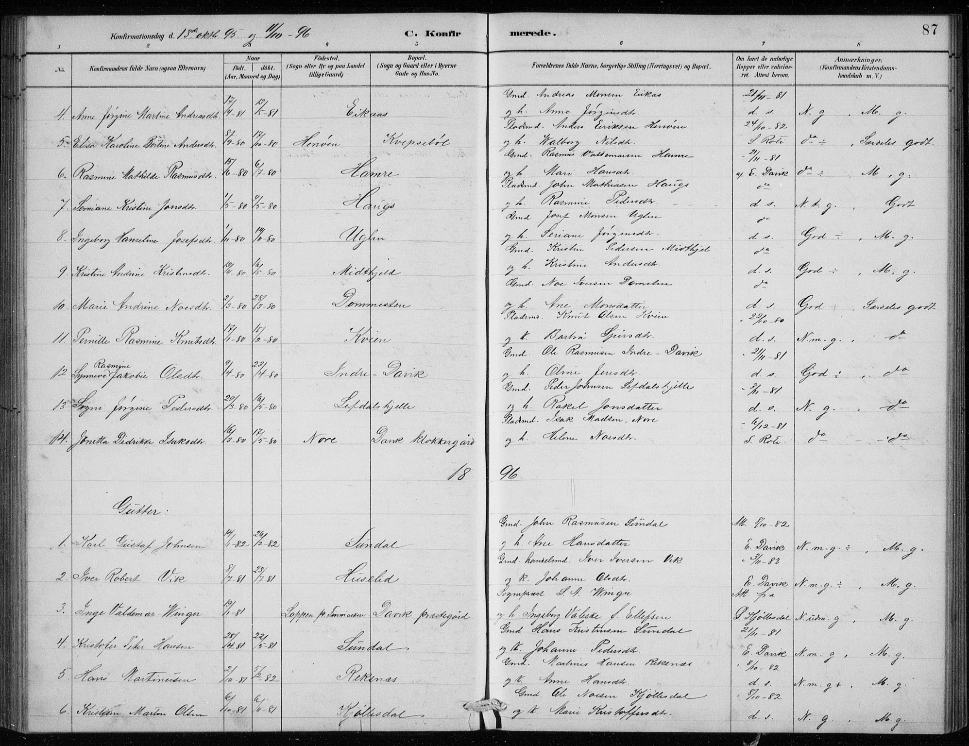 Davik sokneprestembete, AV/SAB-A-79701/H/Hab/Haba/L0002: Parish register (copy) no. A 2, 1890-1911, p. 87