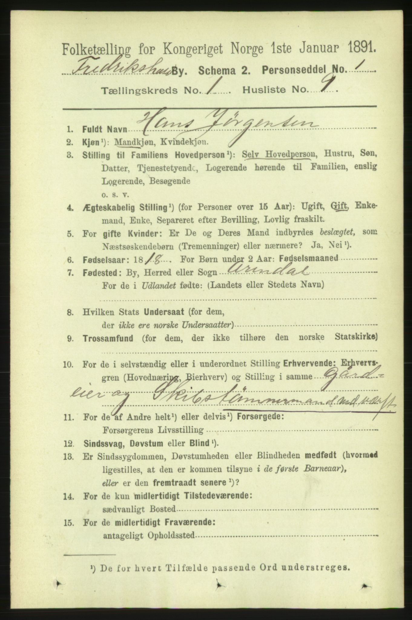 RA, 1891 census for 0101 Fredrikshald, 1891, p. 1998