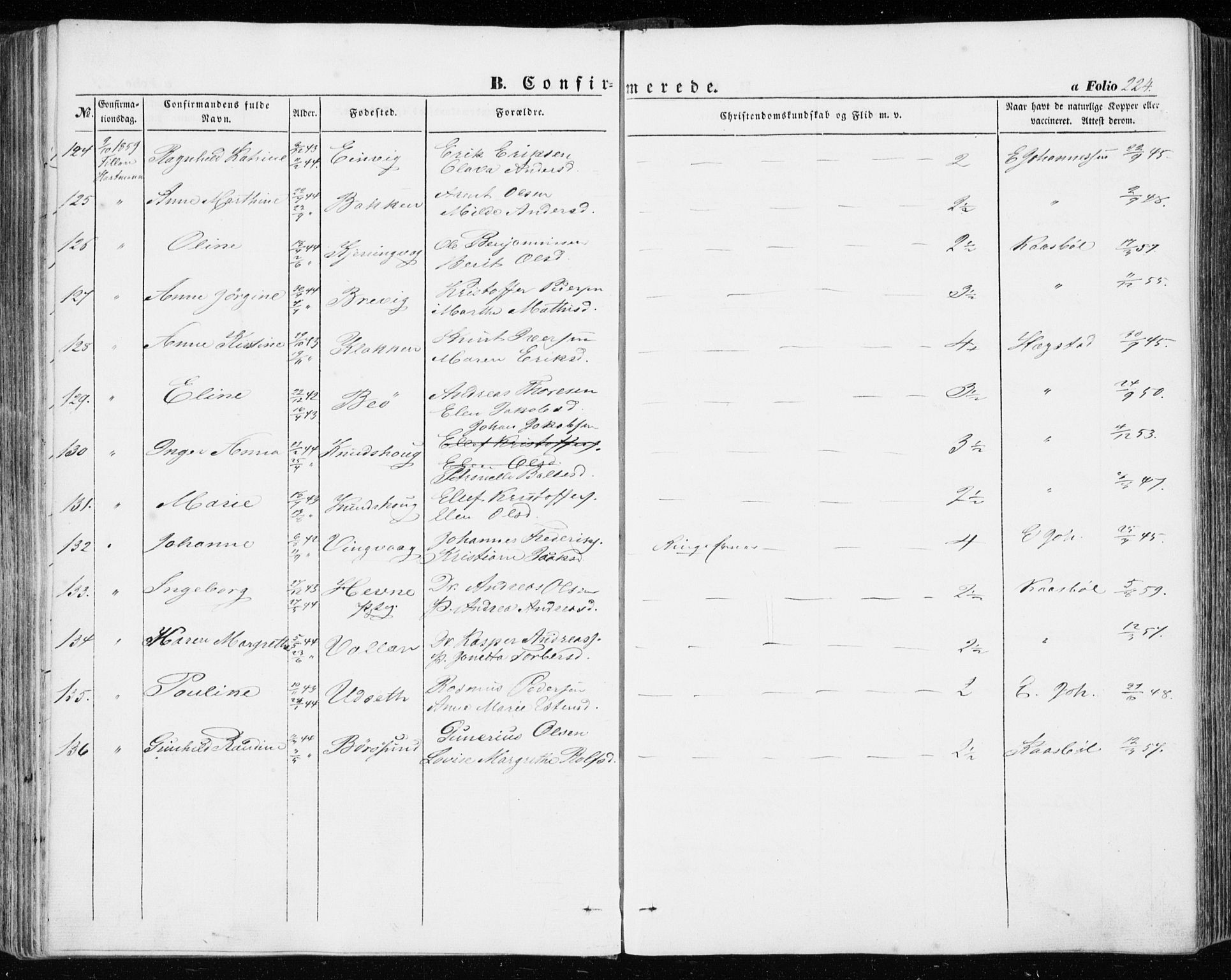 Ministerialprotokoller, klokkerbøker og fødselsregistre - Sør-Trøndelag, SAT/A-1456/634/L0530: Parish register (official) no. 634A06, 1852-1860, p. 224