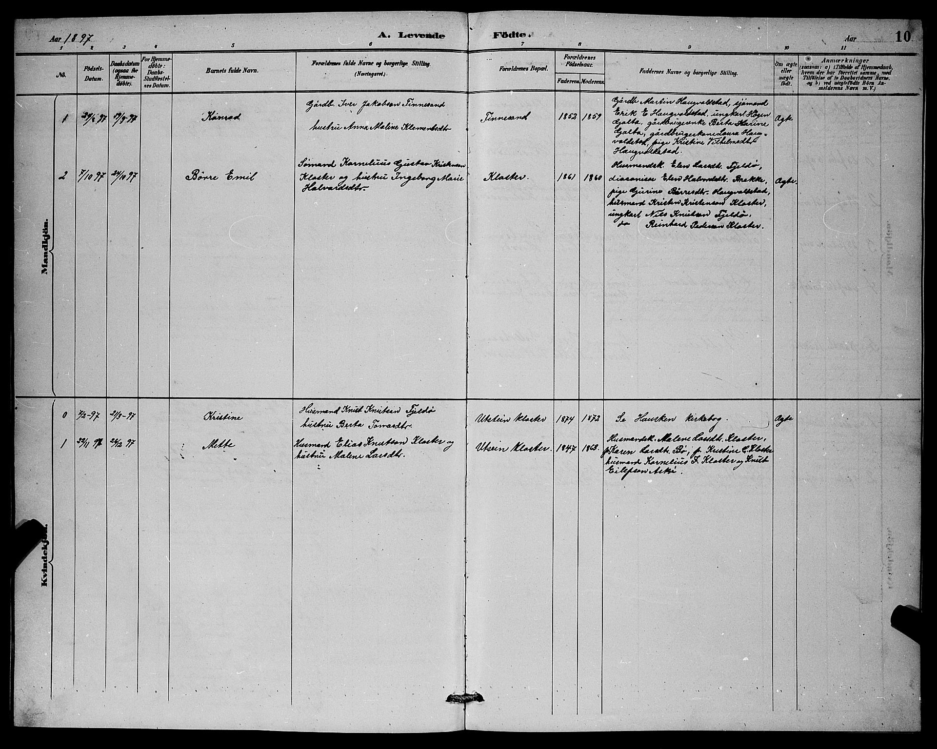 Rennesøy sokneprestkontor, SAST/A -101827/H/Ha/Hab/L0008: Parish register (copy) no. B 8, 1889-1899, p. 10