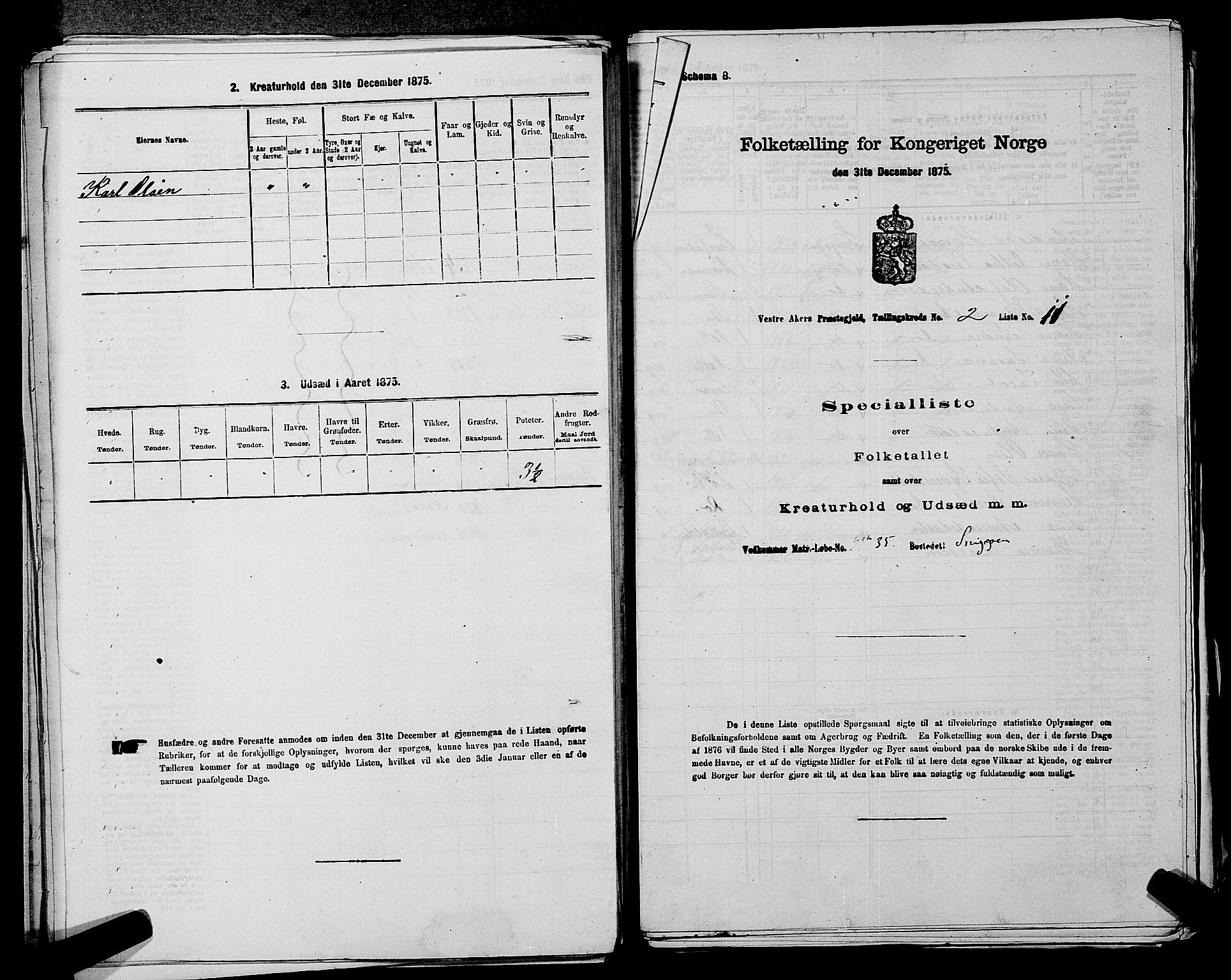 RA, 1875 census for 0218aP Vestre Aker, 1875, p. 616