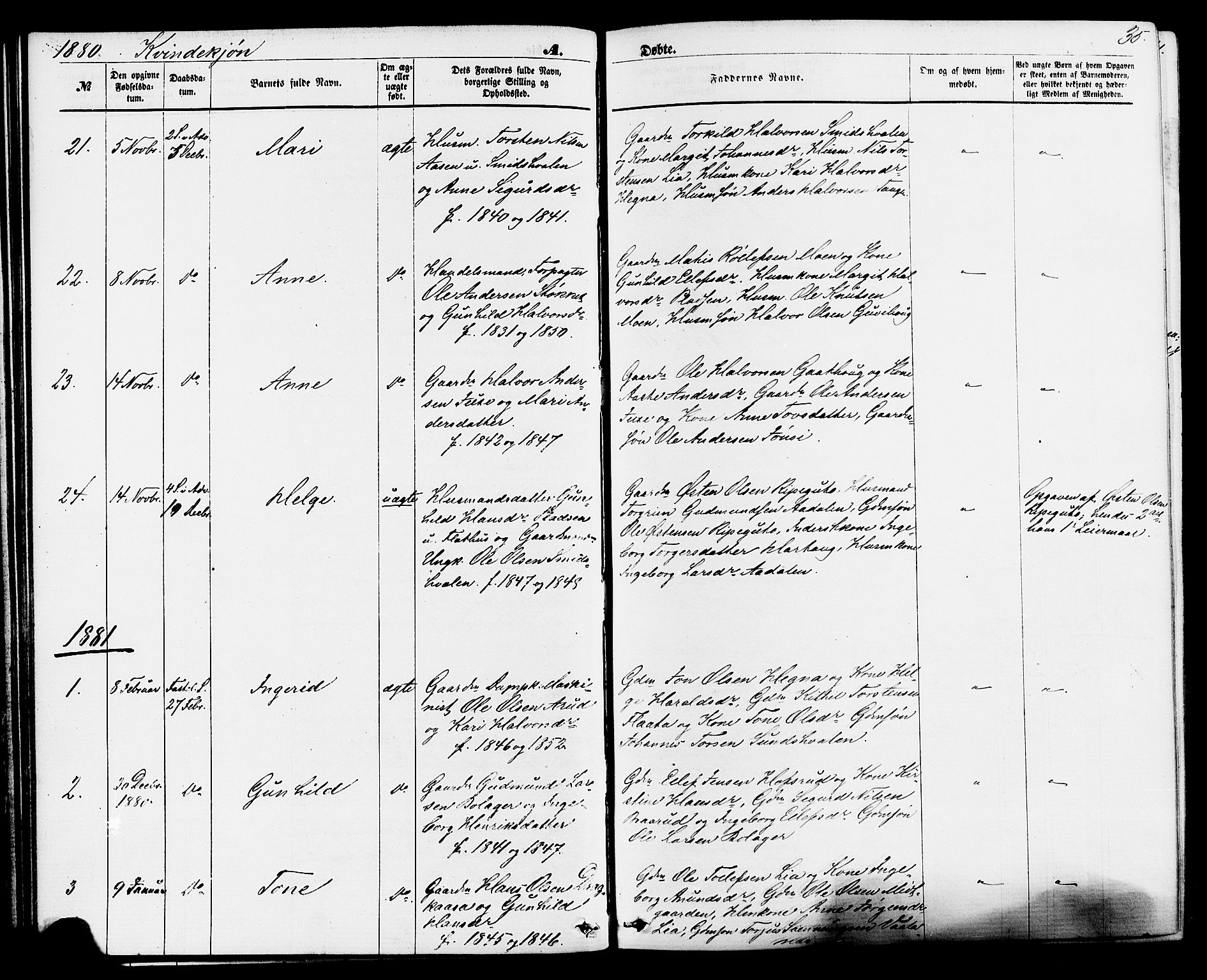 Sauherad kirkebøker, SAKO/A-298/F/Fa/L0008: Parish register (official) no. I 8, 1873-1886, p. 35
