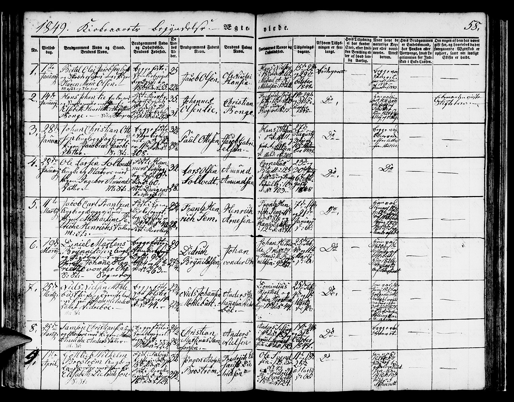 Domkirken sokneprestembete, SAB/A-74801/H/Hab/L0029: Parish register (copy) no. D 1, 1839-1857, p. 58