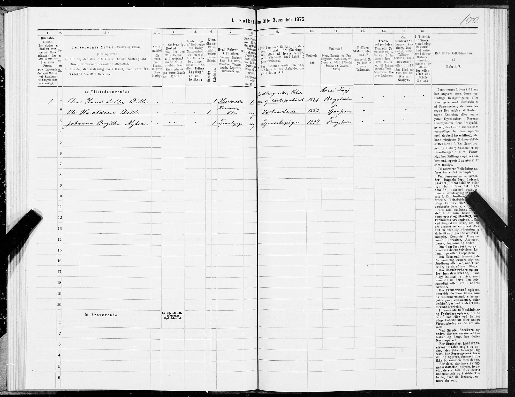 SAT, 1875 census for 1640P Røros, 1875, p. 3100