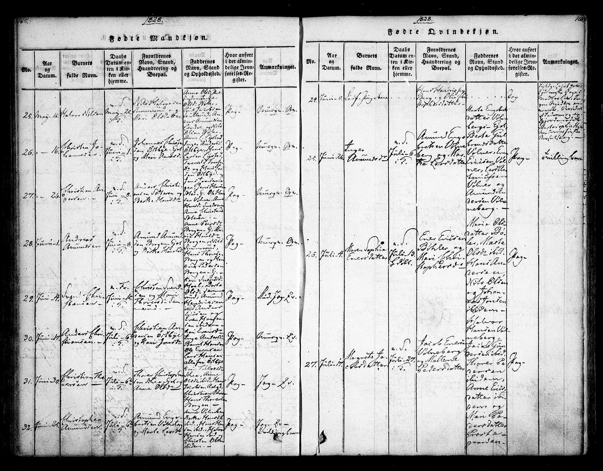 Sørum prestekontor Kirkebøker, AV/SAO-A-10303/F/Fa/L0003: Parish register (official) no. I 3, 1814-1829, p. 167-168