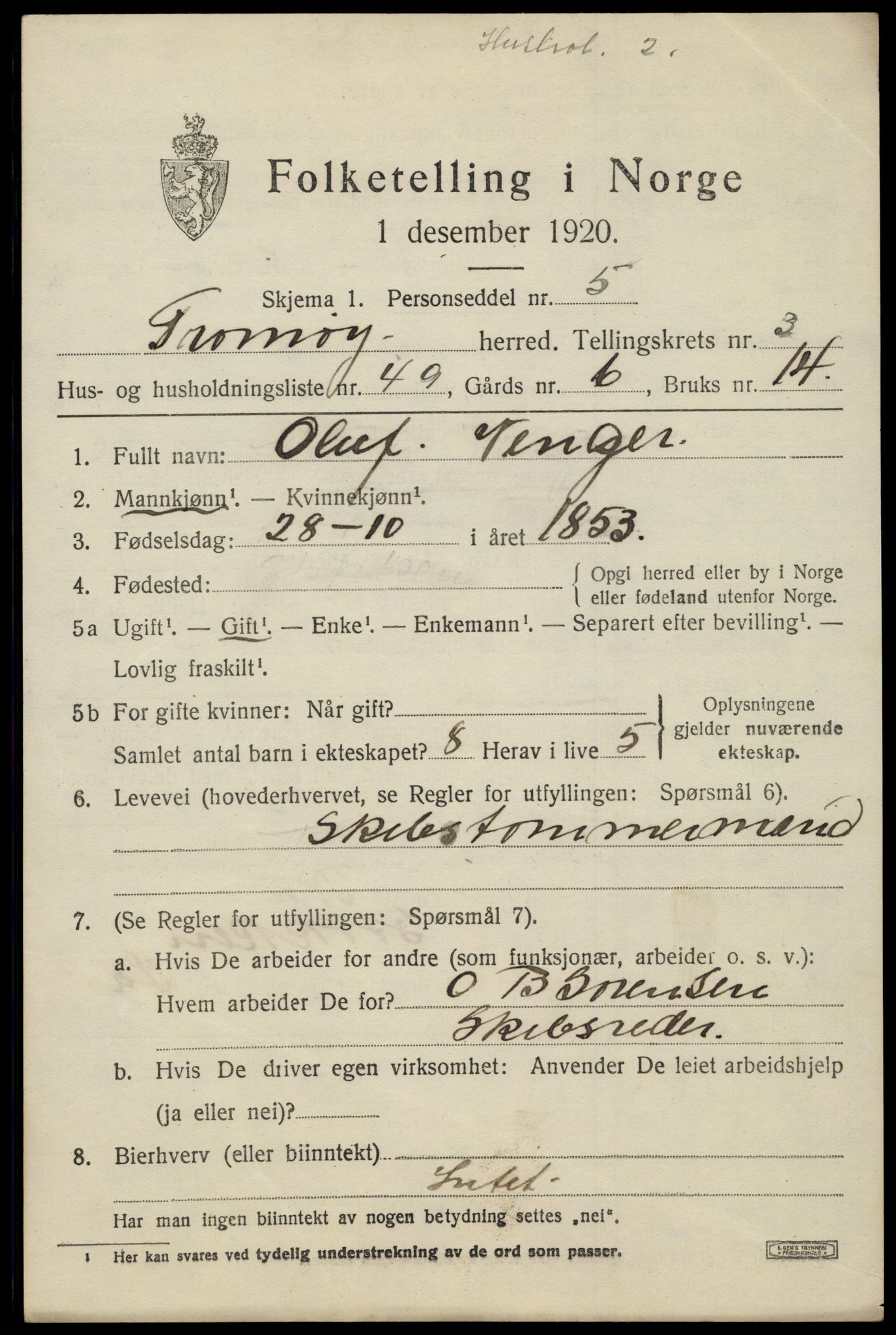 SAK, 1920 census for Tromøy, 1920, p. 2373